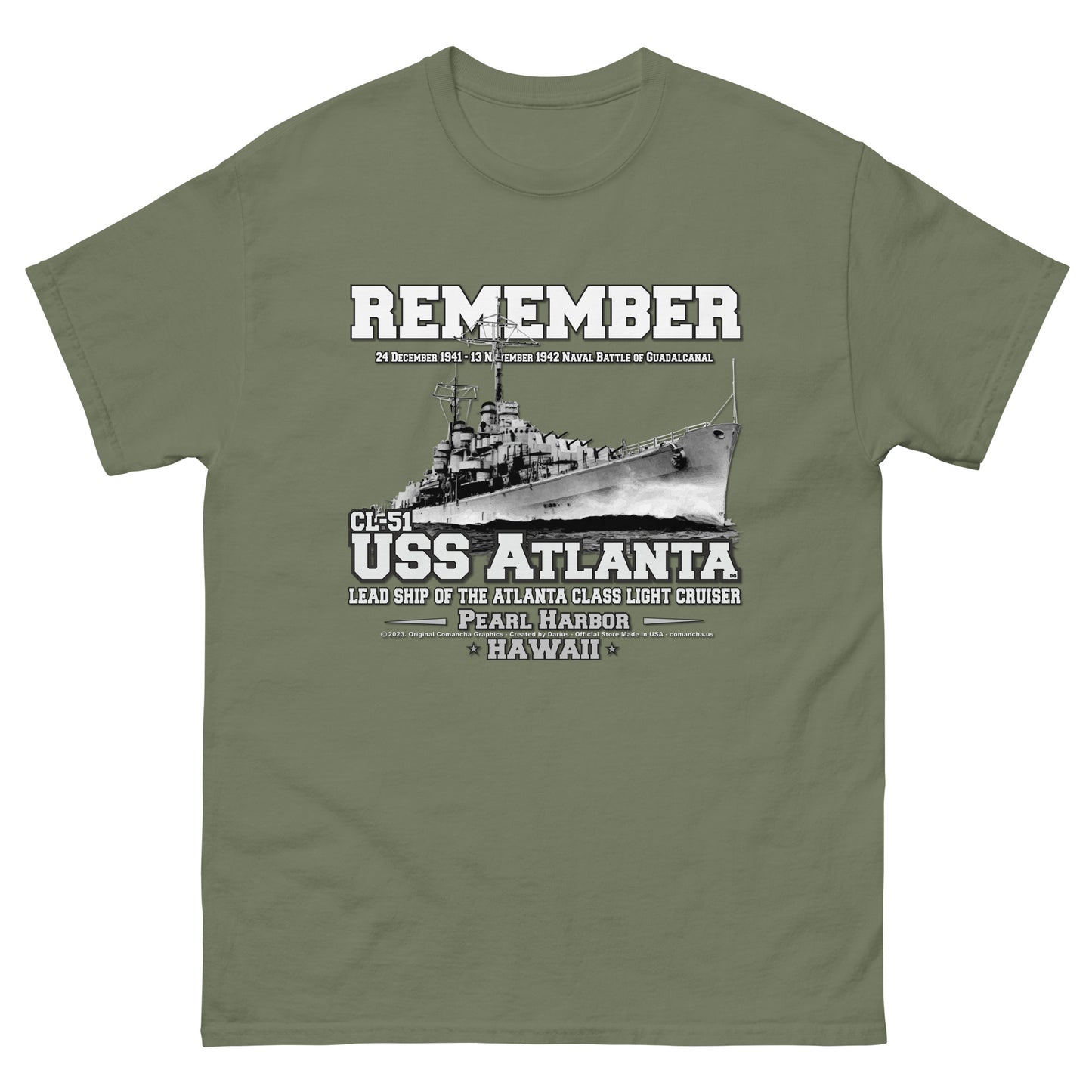 USS ATLANTA t-shirt, USS ATLANTA CL-51 t-shirt, Light Cruiser Veterans T-shirt, USS ATLANTA Vetrans T-shirts, US Navy t-shirt, Comancha Graphics,