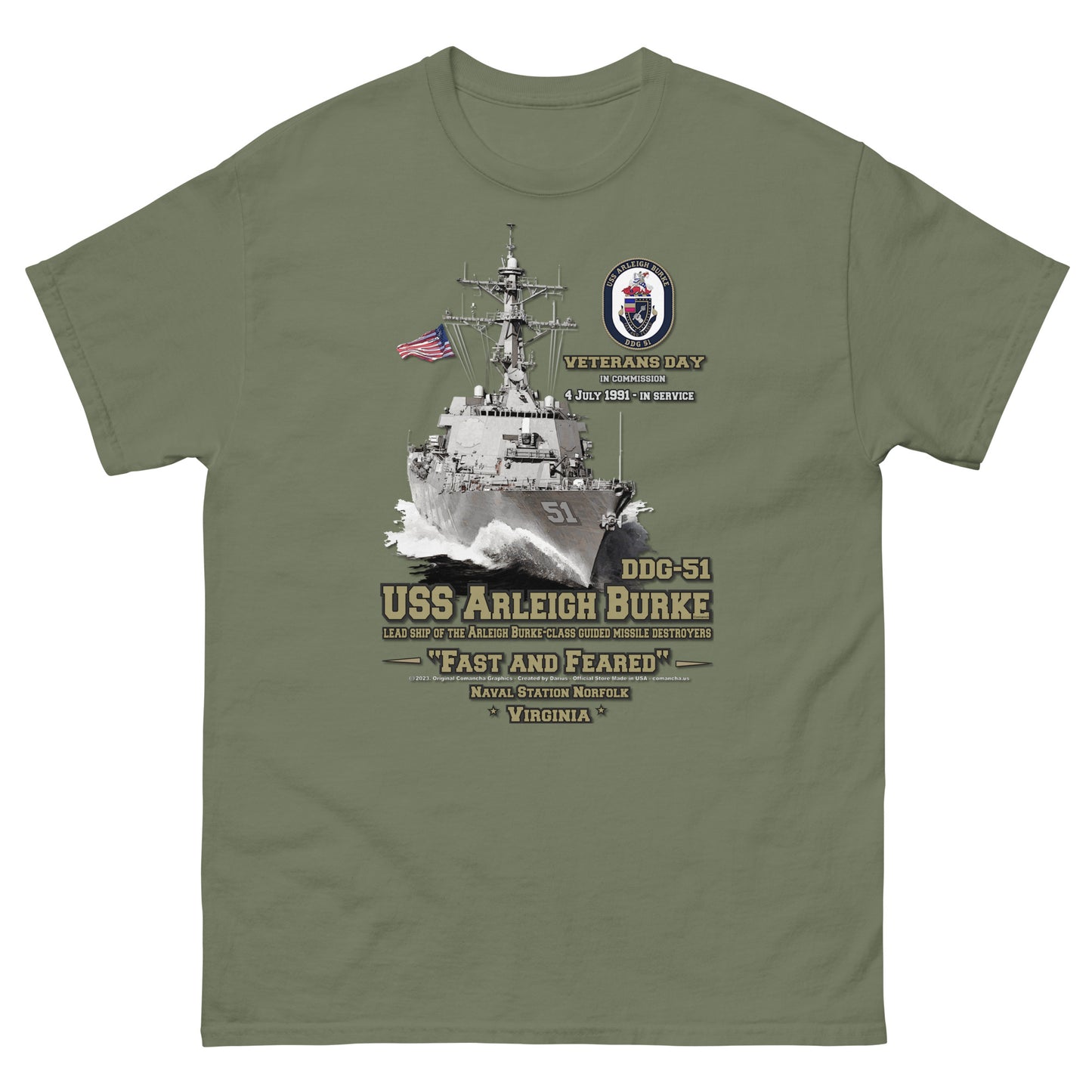 USS ARLEIGH BURKE DDG-51 t-shirt, USS ARLEIGH BURKE DDG-51  Veterans,USS ARLEIGH BURKE DDG-51 Destroyer Tee, Comancha Navy tees, US Navy T-shirt, US Navy veterans T-shirt,