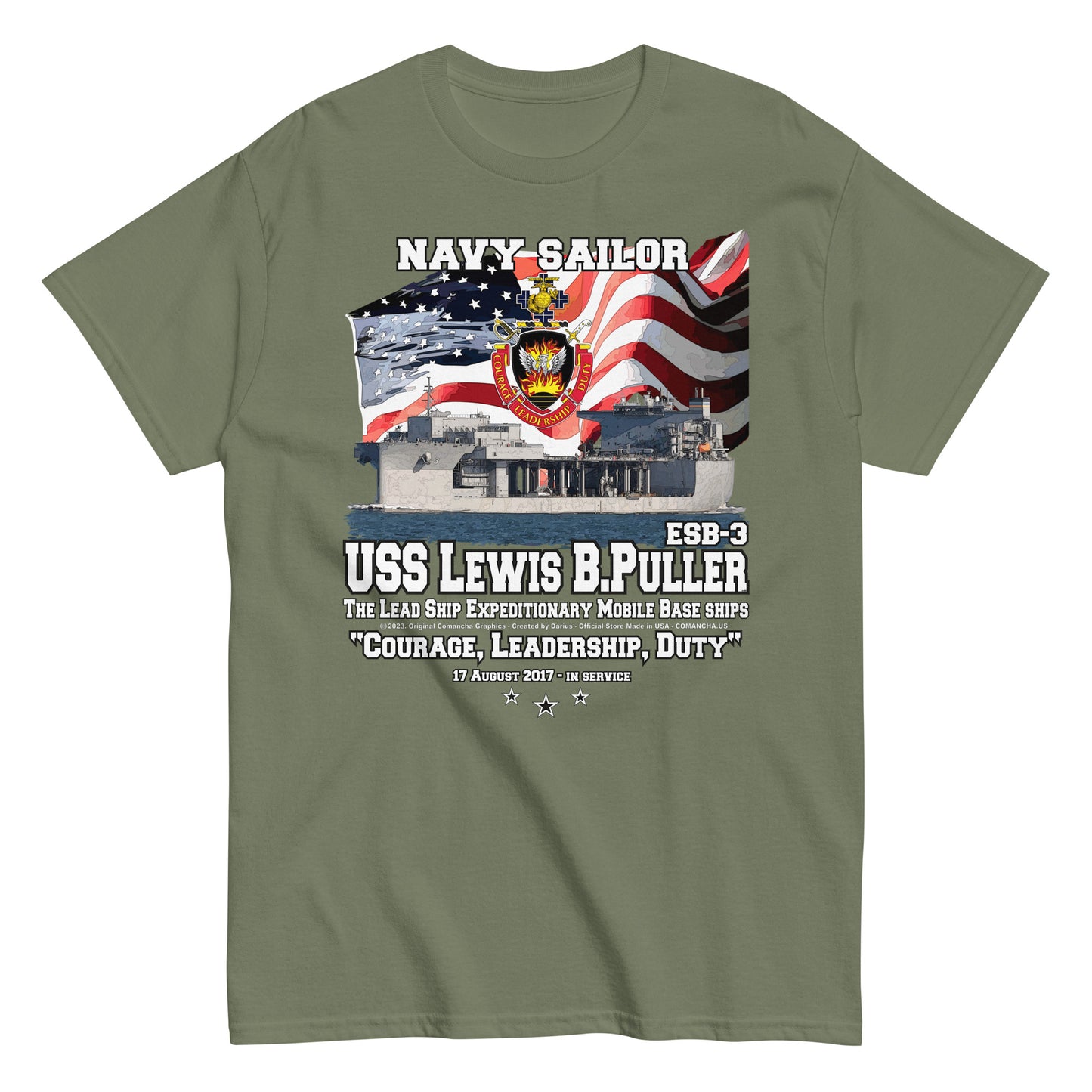 USS LEWIS PULLER t-shirt, USS LEWIS PULLER Mobile base tee,USS LEWIS PULLER ESB-3 Mobile Base Veterans T-shirt, US Navy Mobile Base Tee, comancha Store,