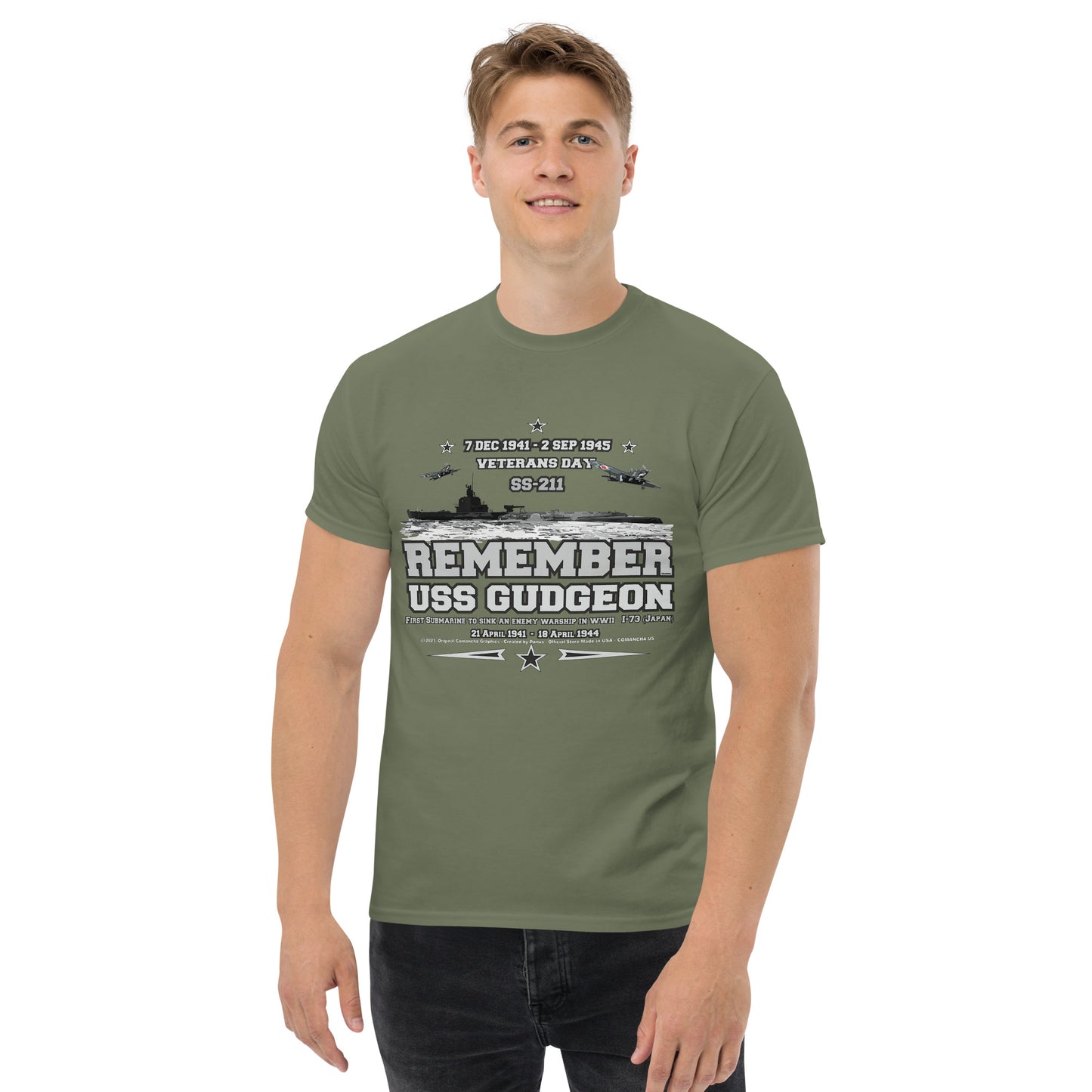 USS GUDGEON t-shirt, USS GUDGEON submarine tee, USS GUDGEON SS-211 Submarine T-shirt, Comancha Submarine T-shirt, Comancha Tees,comancha graphics, Navy T-shirts,