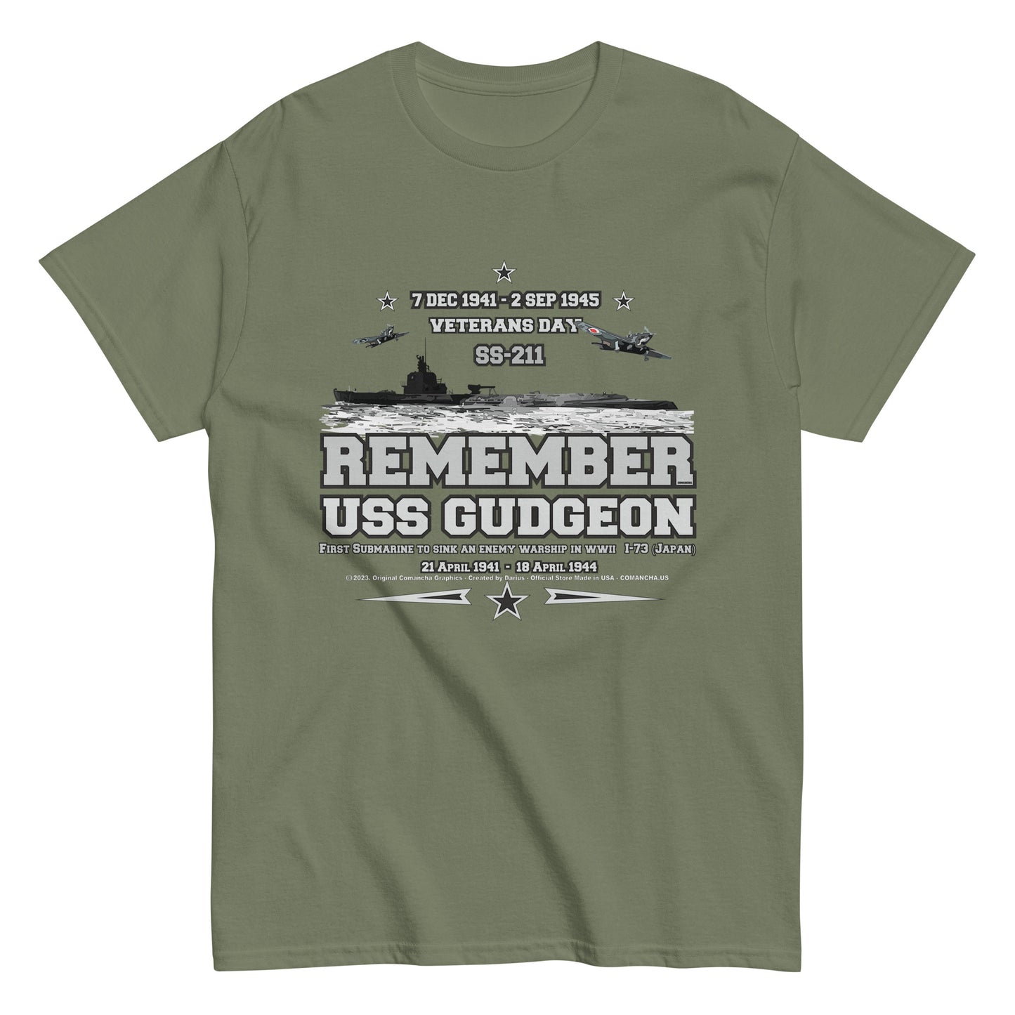 USS GUDGEON t-shirt, USS GUDGEON submarine tee, USS GUDGEON SS-211 Submarine T-shirt, Comancha Submarine T-shirt, Comancha Tees,comancha graphics, Navy T-shirts,