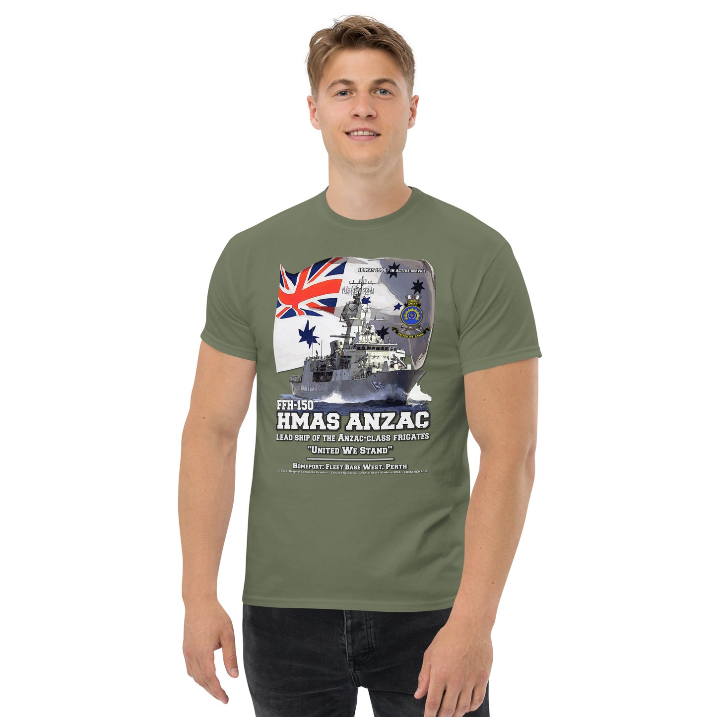 HMAS ANZAC t-shirt, HMAS ANZAC Royal Canadian t-shirt, HMAS ANZAC FFH-150 Frigate T-shirt, HMAS ANZAC T-shirt, Comancha tees,