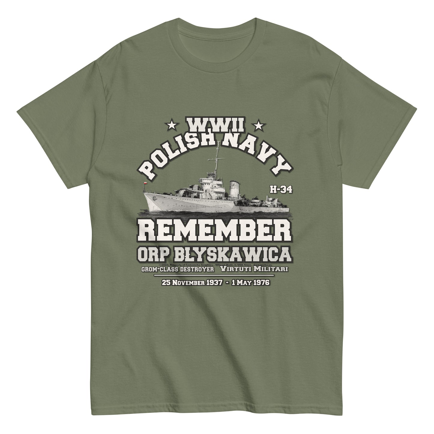 ORP BLYSKAWICA t-shirt, ORP BLYSKAWICA niszczyciel t-shirt,ORP BLYSKAWICA Polska Marynarka Wojenna T-Shirt, ORP BLYSKAWICA T-Shirt, comancha tee,