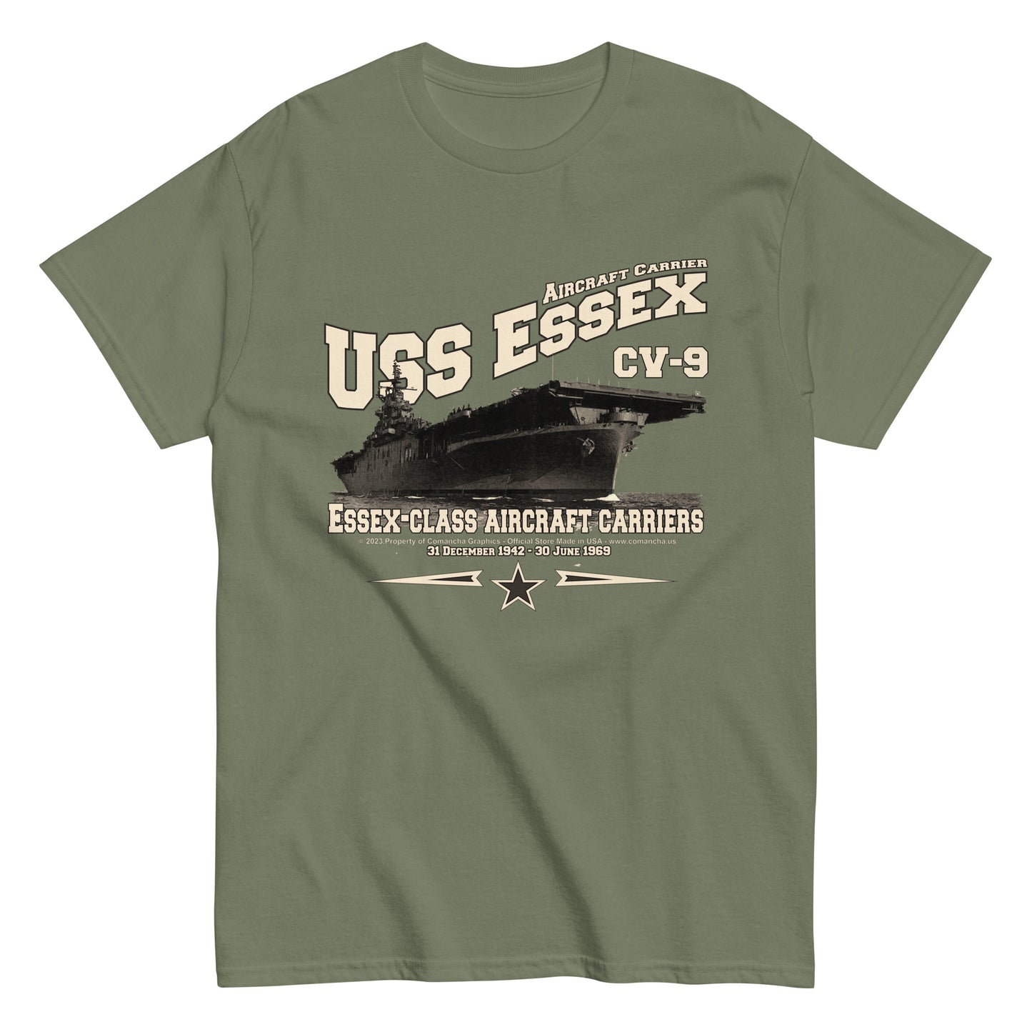 USS ESSEX CV-9 T-Shirt, USS ESSEX CV-9 aircraft carrier T-shirt, US Navy Veterans t-shirt,Comancha Graphics,