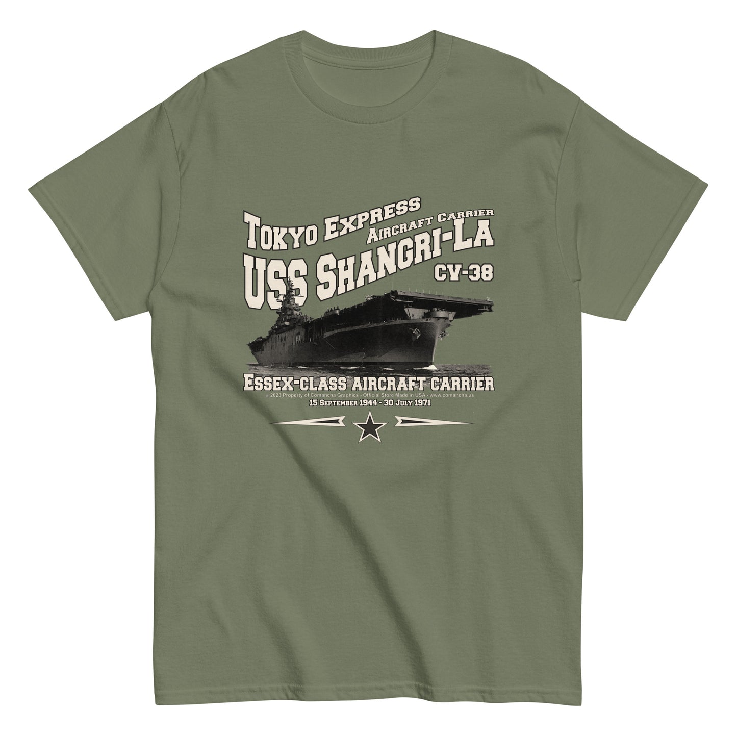 USS SHANGRI LA tee,USS SHANGRI LA CV-38 t-shirt, us navy tee,aircraft carrier veterans T-shirt Property Comancha Graphics,