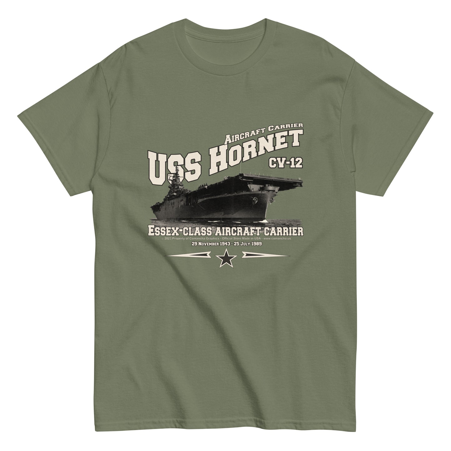 USS HORNET tee,USS HORNET CV-12 t-shirt,US Navy tee, aircraft carrier veterans T-shirt, Property Comancha Graphics,