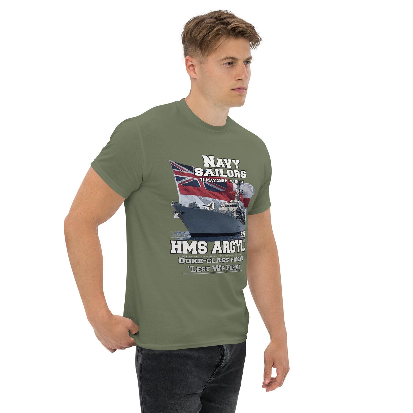 HMS Argyll tee, HMS Argyll veterans tee,HMS Argyll F-231 t-shirt, Frigate T-shirt, Comancha Graphics,