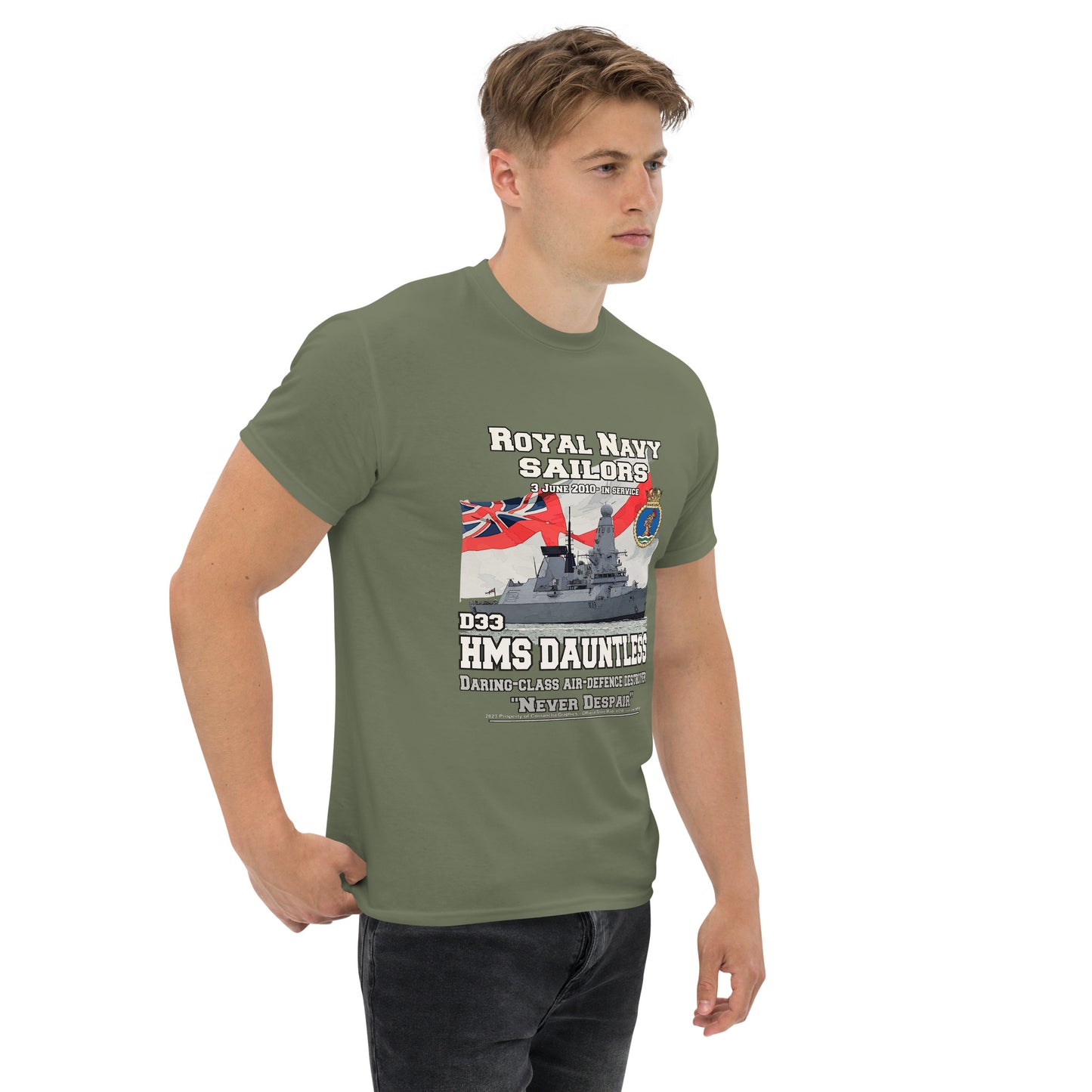 HMS Dauntless tee, HMS Dauntless veterans tee,HMS Dauntless D32 tee,Destroyer T-shirt, Comancha Graphics,