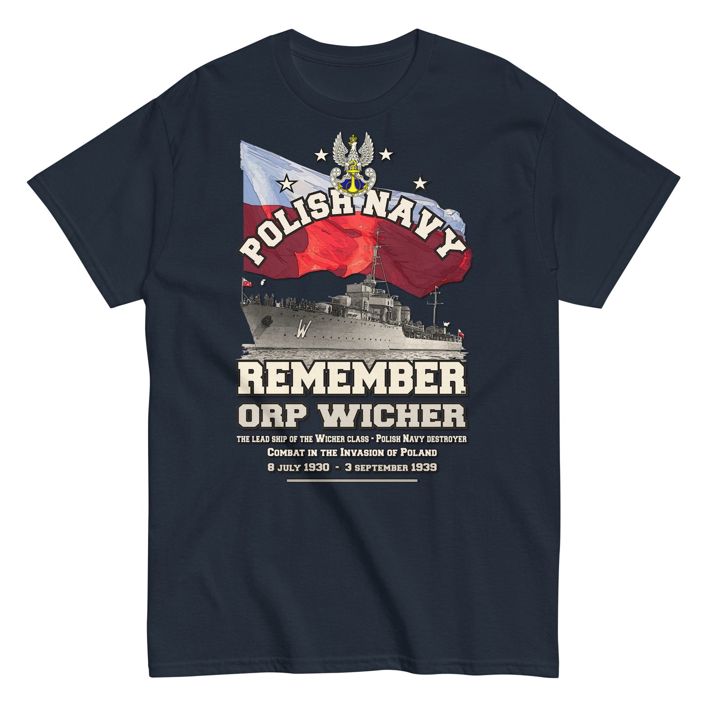 ORP Wicher t-shirt, ORP Wicher Destroyer T-shirt,ORP Wicher Polish Navy, T-Shirt Comancha.us, Comancha Design,