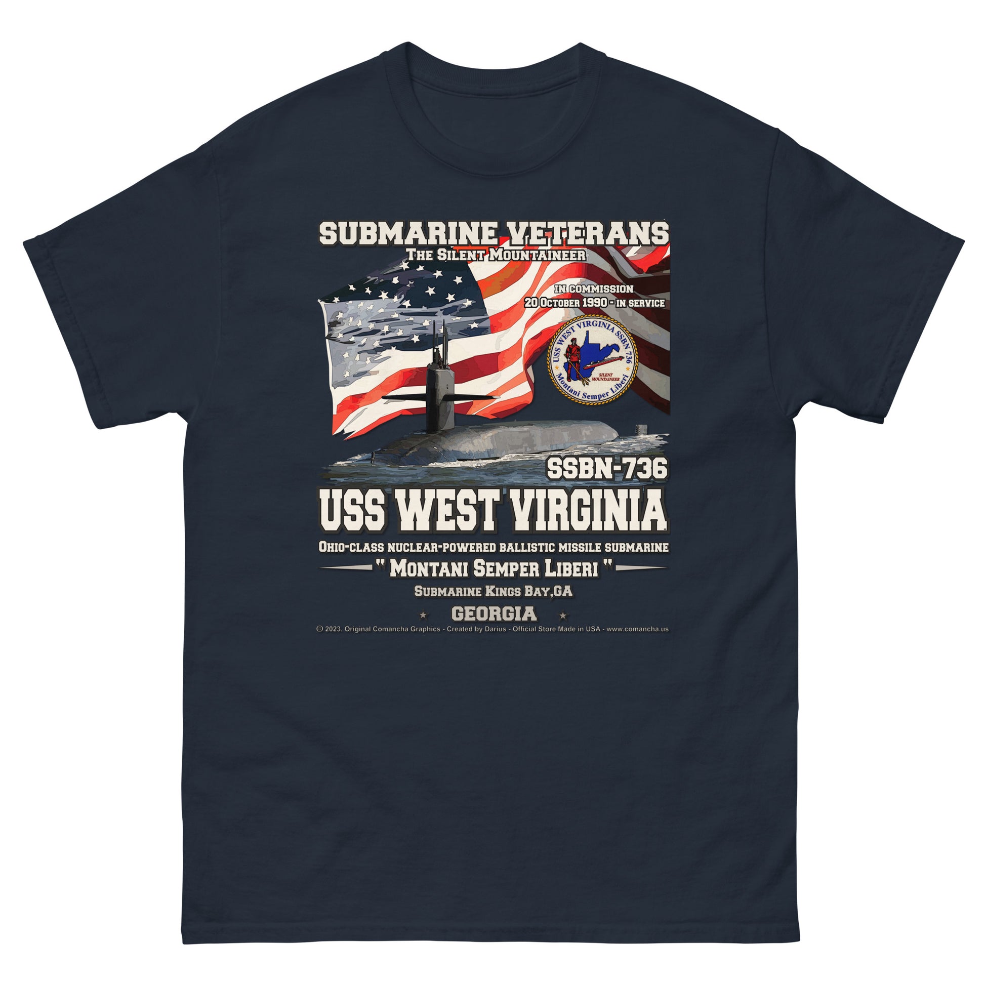 USS West Virginia Submarine classic t-shirt, Comancha Military T-shirt,