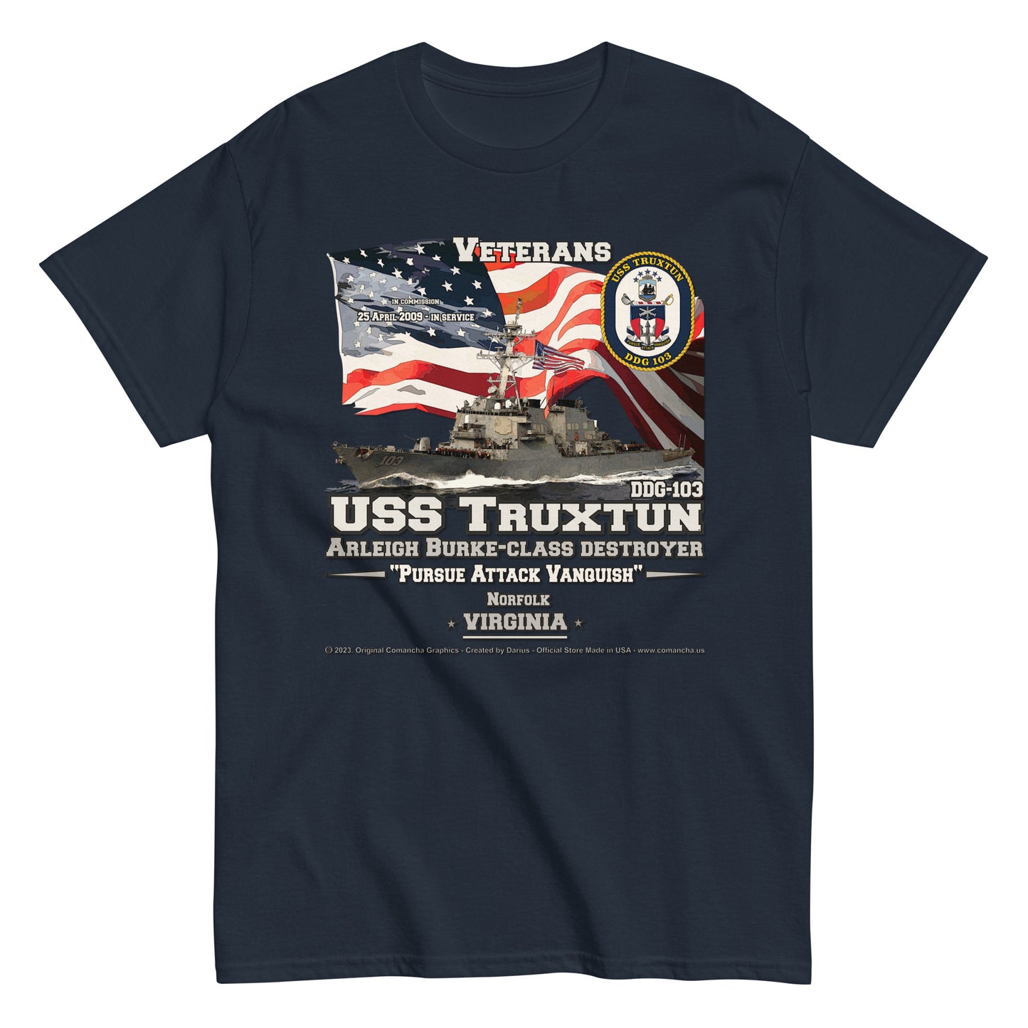 USS TRUXTUN DDG-103 Destroyer T-Shirt, Comancha Military Tee,