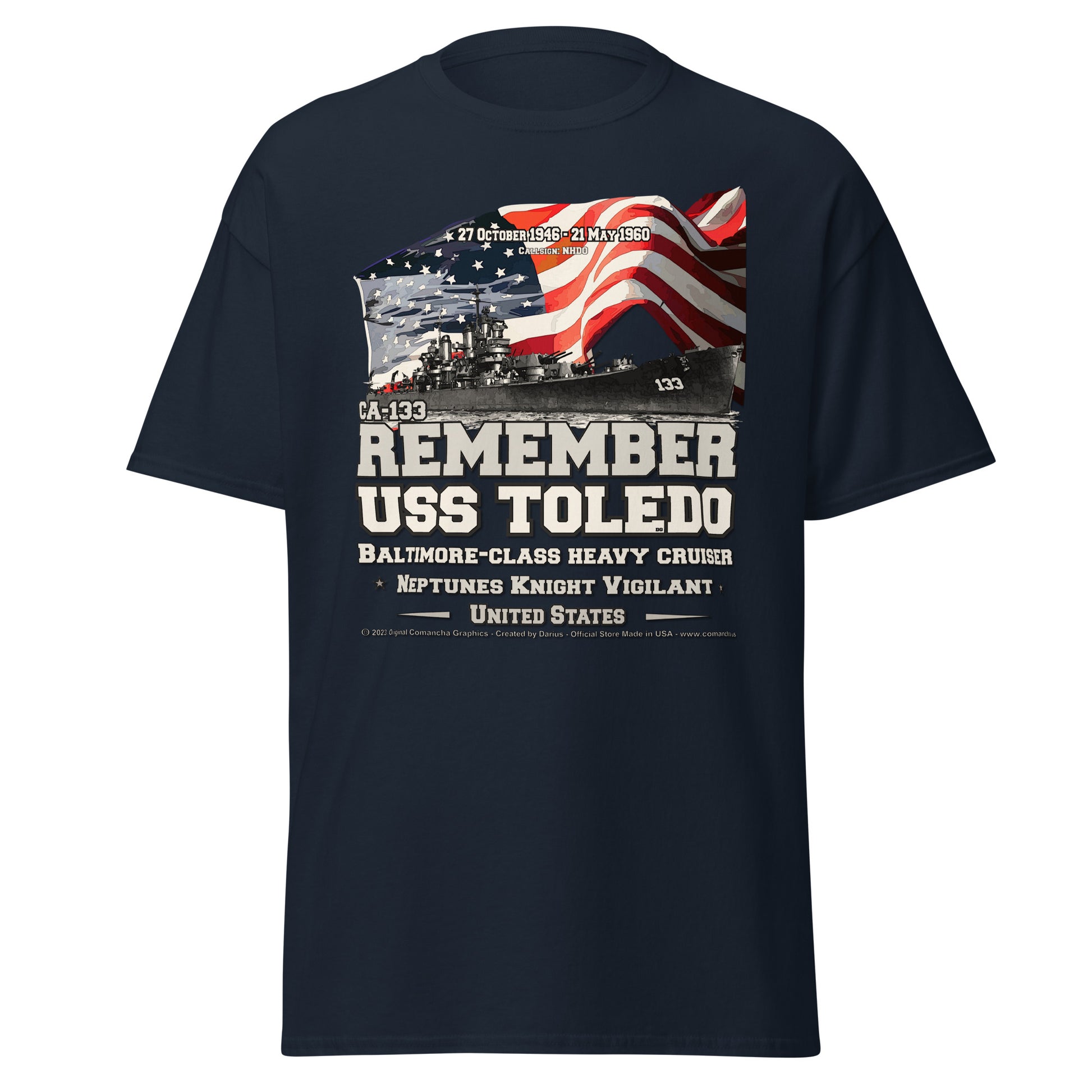 USS TOLEDO CA-133 Heavy Cruiser Veterans T-shirt, Comancha Design,