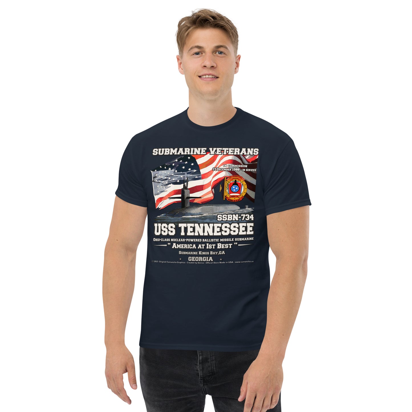 USS TENNESSEE SSN-734 Submarine Veterans T-shirt, Comancha Design,