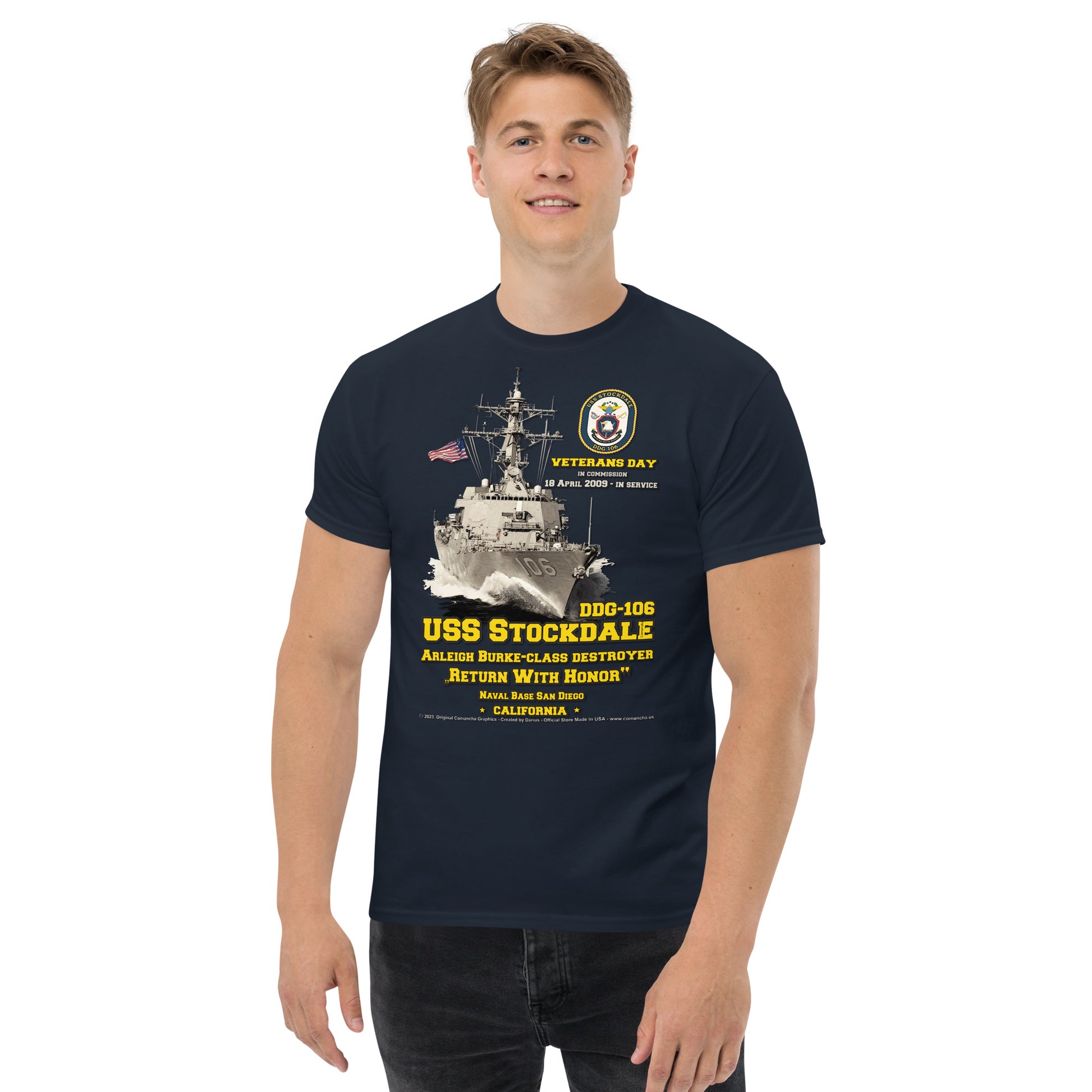 USS STOCKDALE DDG-106 Destroyer Veterans T-shirt, Comancha Navy Graphics,