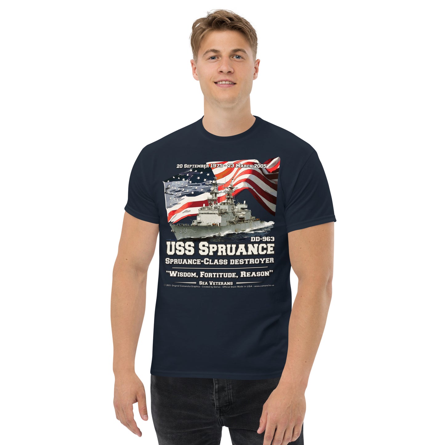 USS SPRUANCE DD-983 Destroyer Veterans Tee, Comancha Design,