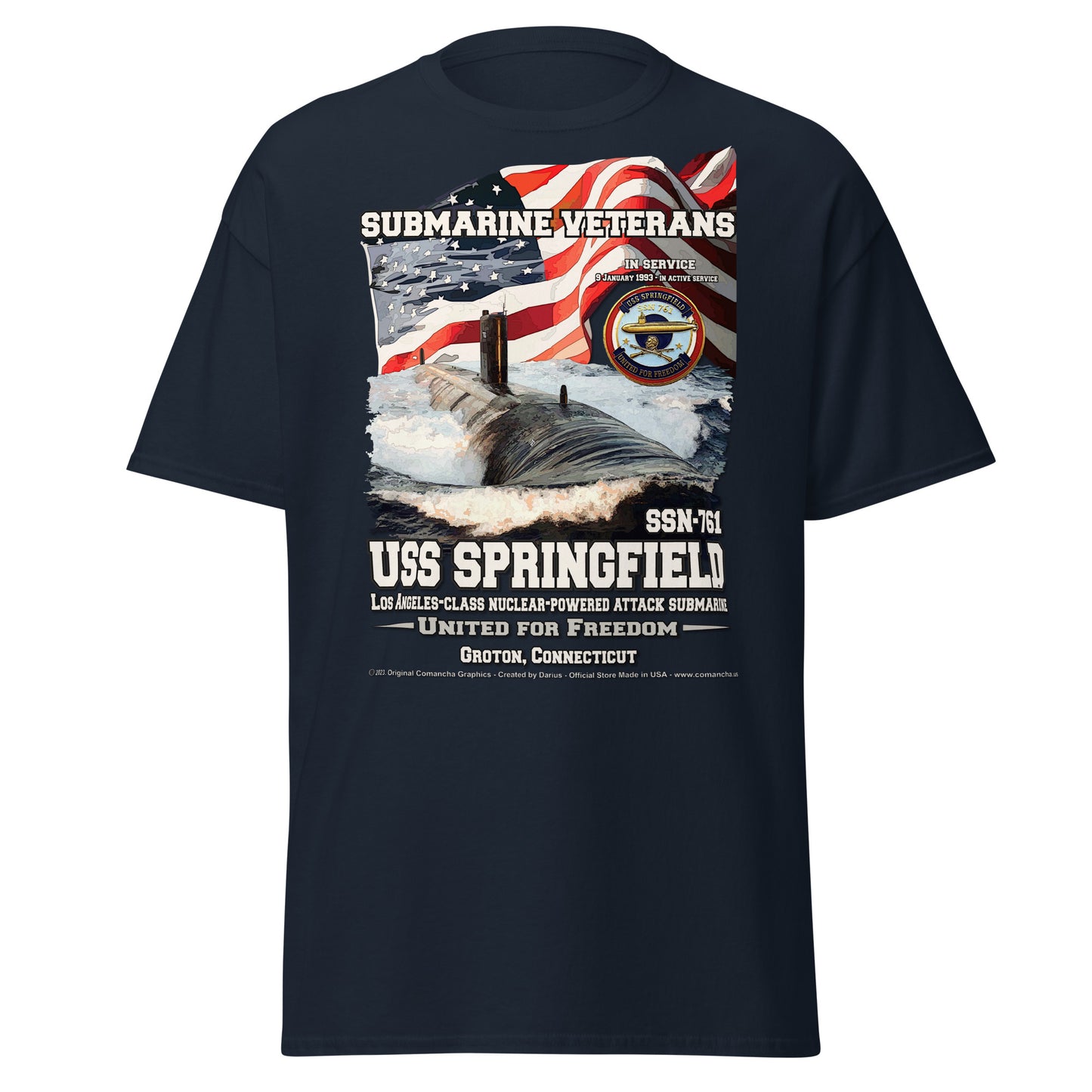 USS SPRINGFIELD SSN-761 Submarine Veterans T-shirt, Comancha Navy T-shirts,