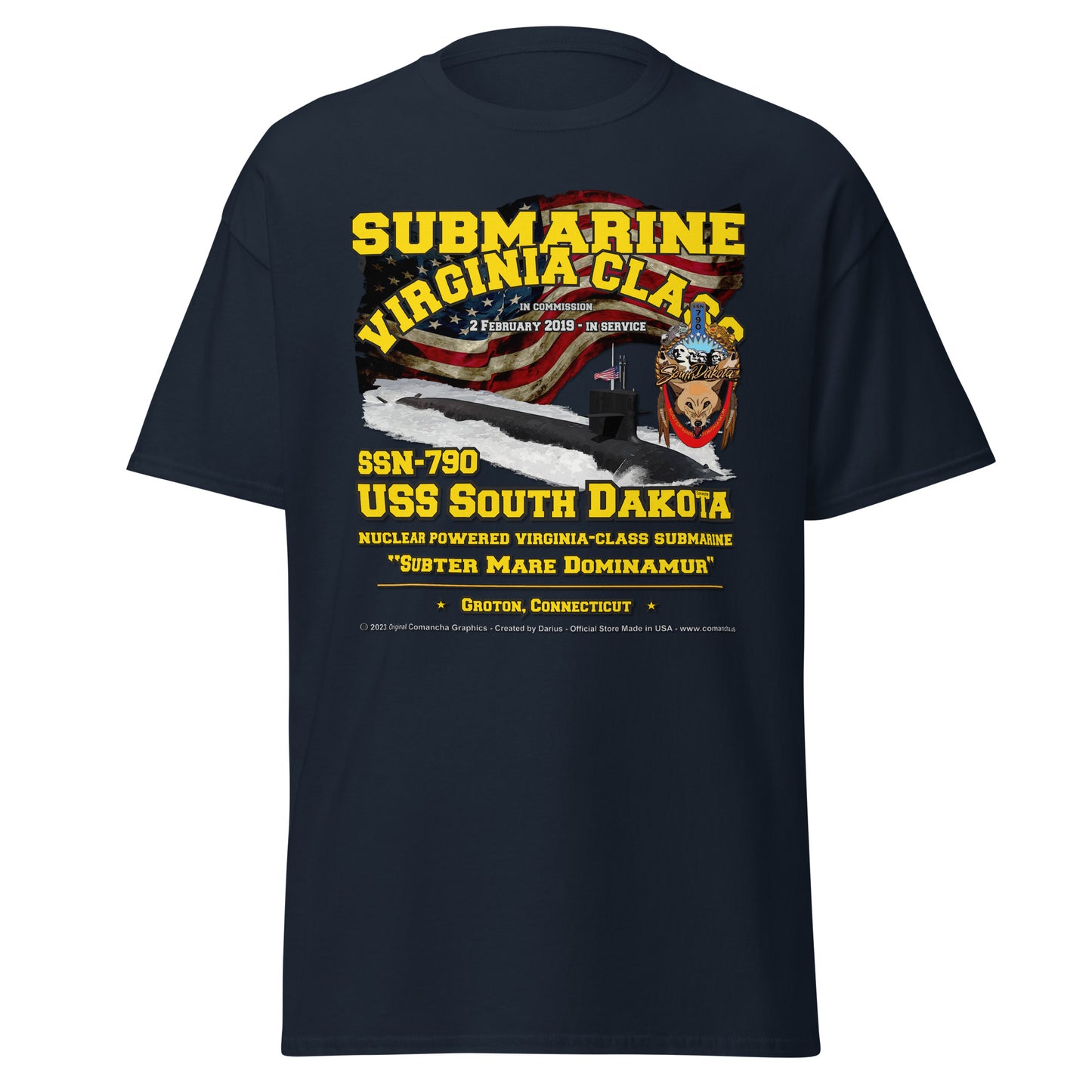 USS SOUTH DAKOTA SSN-790 Submarine Veterans T-shirt, Comancha Navy Tees,