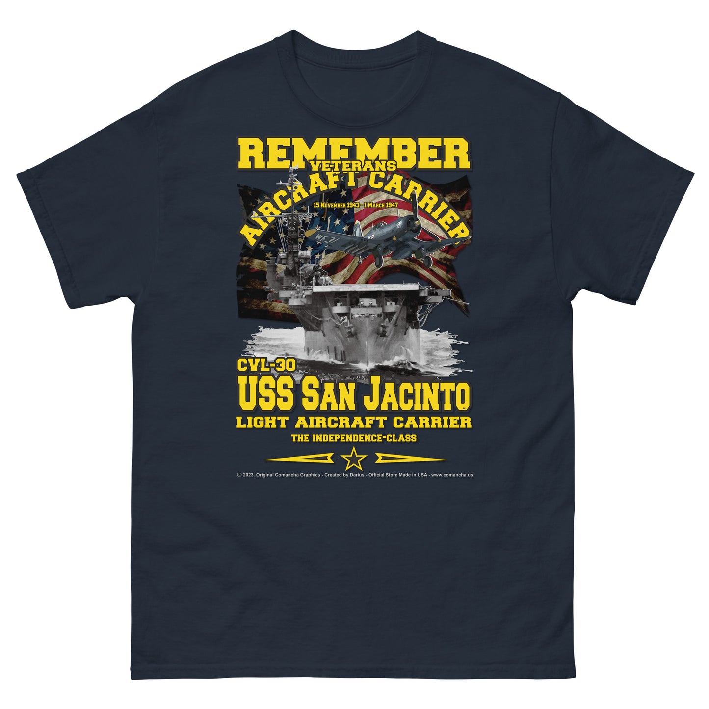 USS SAN JACINTO CVL-30 Aircraft Carrier Veterans classic t-shirt, Comancha T-shirts,