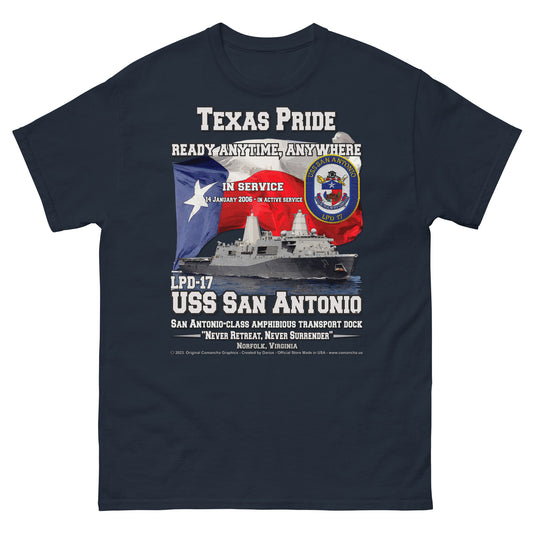 USS SAN ANTONIO LPD-17 Amphibious Transport Dock Veterans classic t-shirt, Comancha T-shirts,