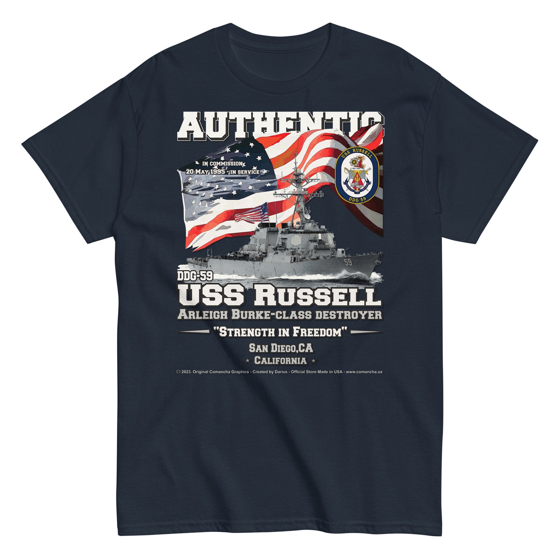 USS RUSSELL DDG-59 Destroyer Veterans classic T-shirt, Comancha T-shirts,