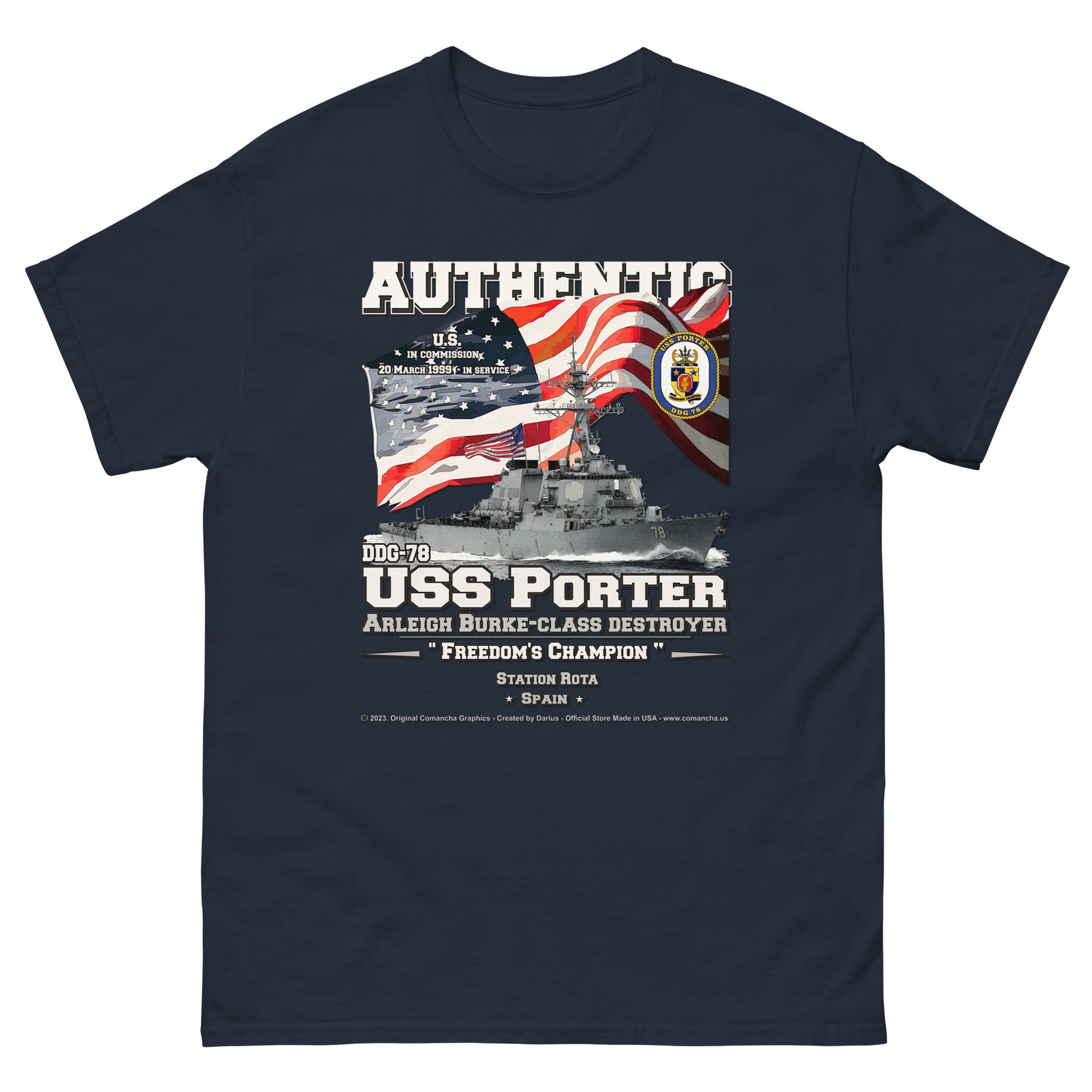 USS PORTER DDG-28 Destroyer Veterans Classic T-Shirt, Comancha Navy T-shirts,