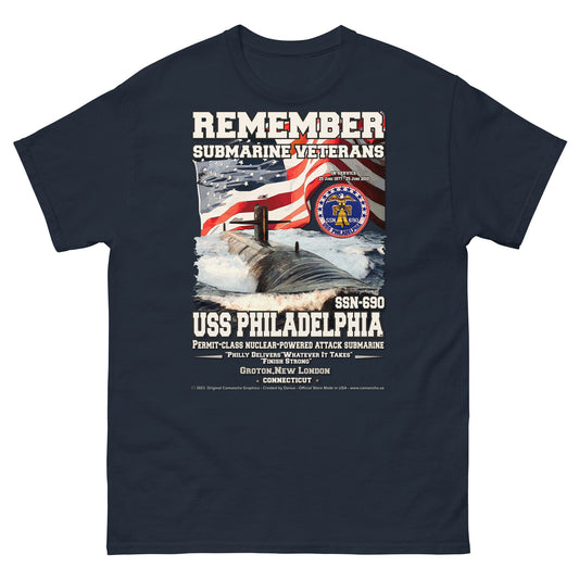 USS PHILADELPHIA SSN-690 Submarine Veterans Classic T-Shirt, Comancha T-Shirts,