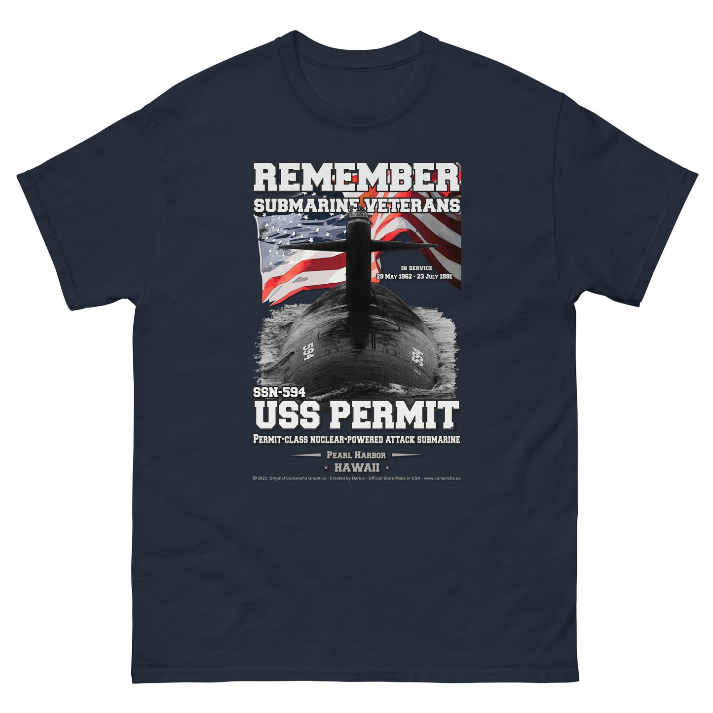 USS PERMIT SSN-594 Submarine Veterans Classic T-Shirt, Comancha T-shirts,