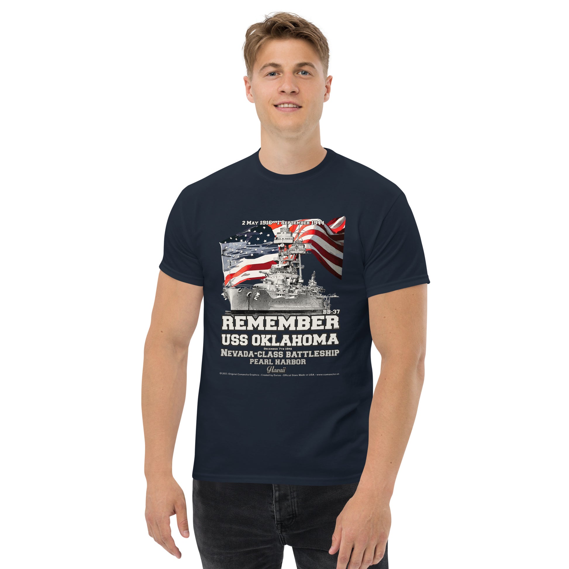 USS OKLAHOMA BB-37 Battleship veterans T-shirts, Comancha T-shirts,