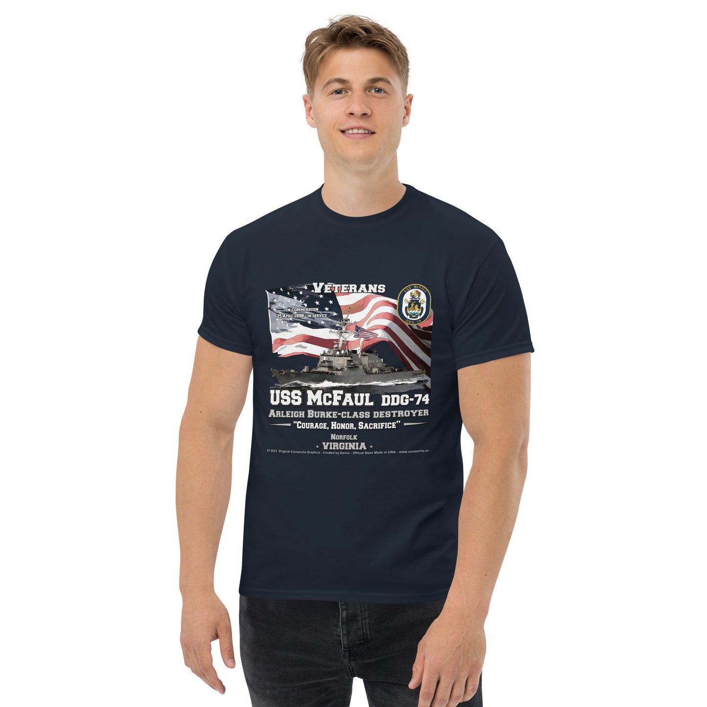 USS McFAUL DDG-74 Destroyer Veterans Classic T-Shirt, Comancha Navy T-shirts,