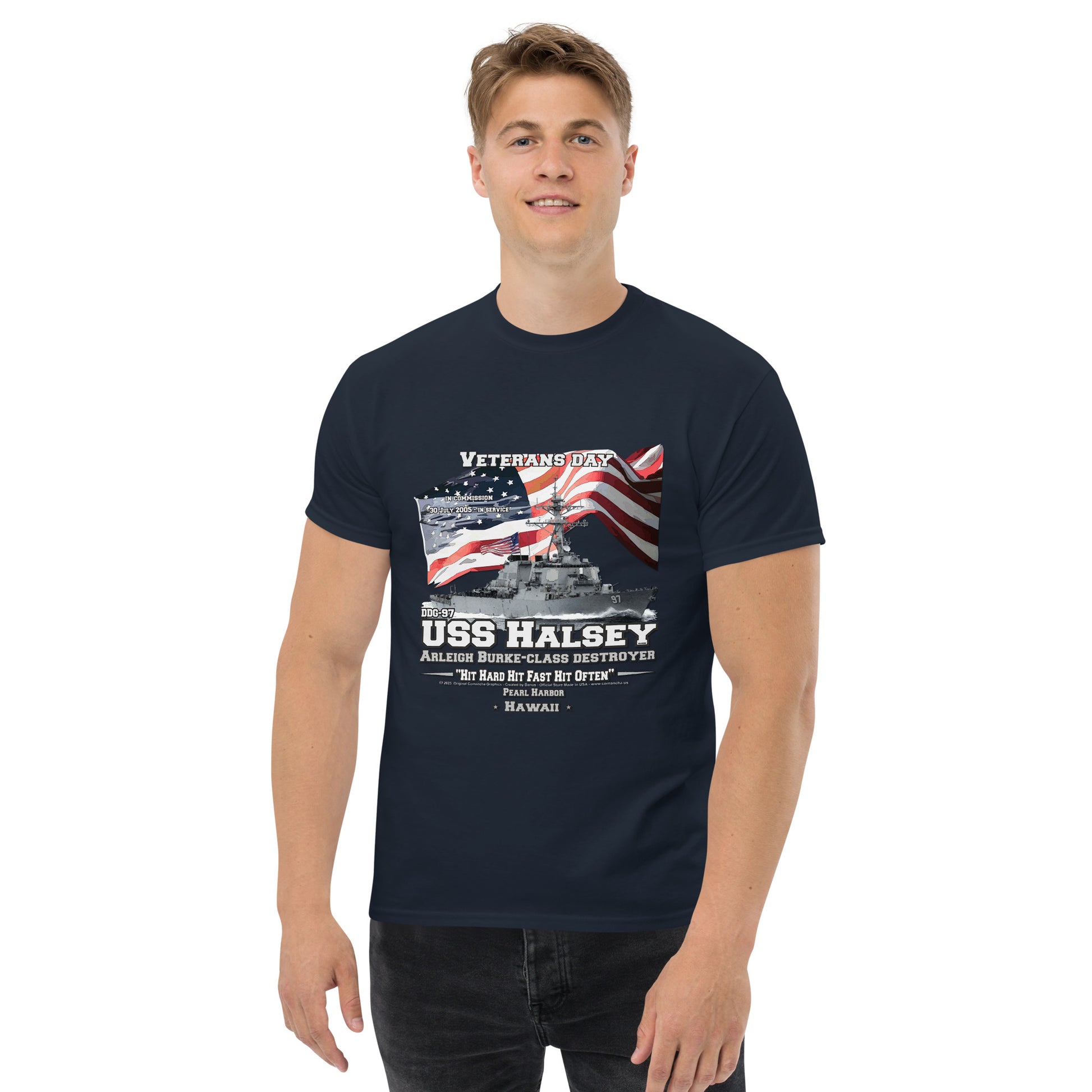 USS HALSEY tee,USS HALSEY DDG-97 Destroyer, tee Navy Classic T-shirt, Comancha Store, USS HALSEY DDG-97 Destroyer Veterans Classic T-shirt, Comancha T-shirt Store,