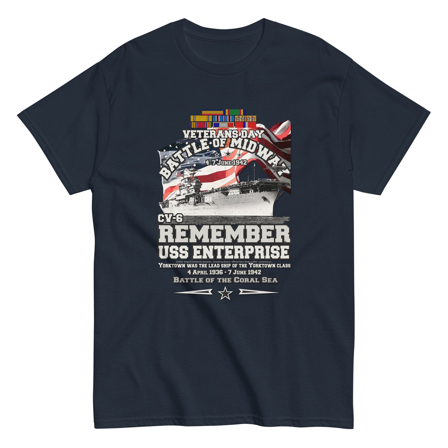 USS ENTERPRISE tee, USS ENTERPRISE Veterans tee,USS ENTERPRISE CV-6 Aircraft Carrier Veterans Classic Tee, Comancha US Store Tees,