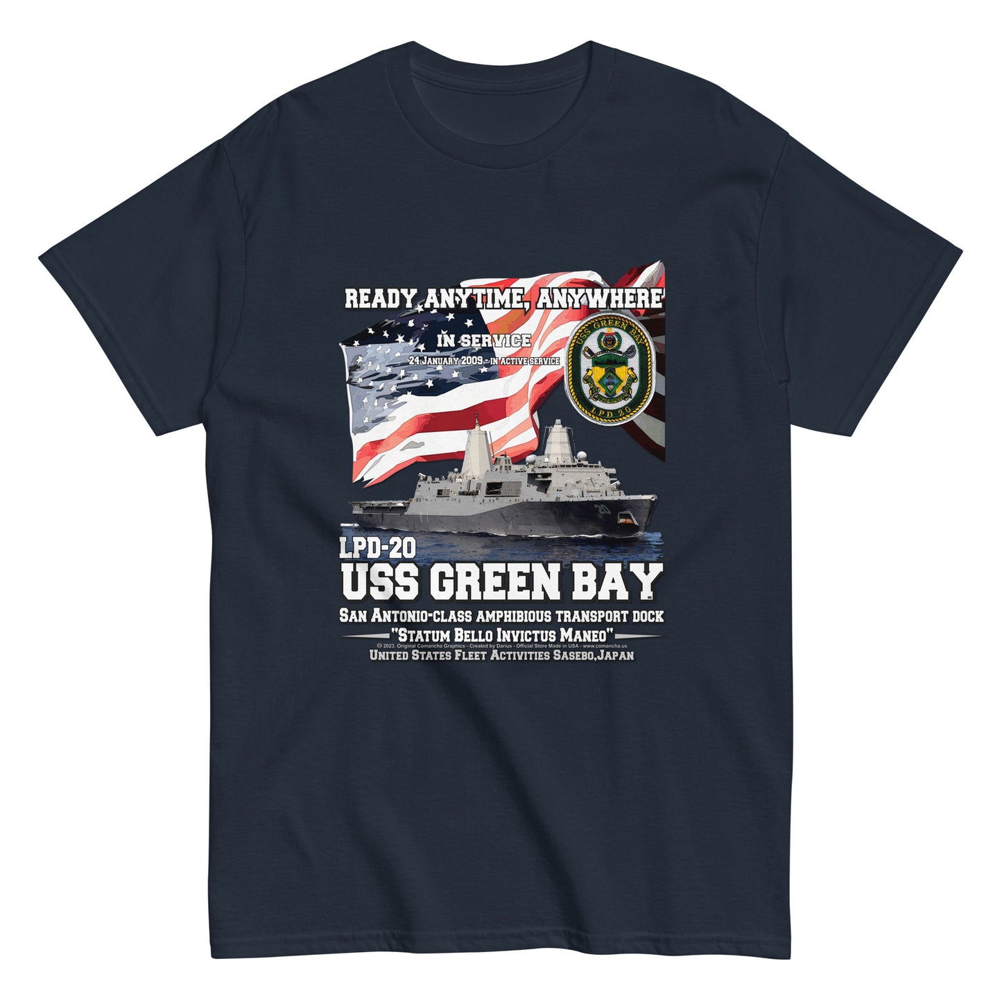 USS GREEN BAY LPD-20 tee, USS GREEN BAY LPD-20 veterans tees,USS GREEN BAY LPD-20 Amphibious Transport Dock Veterans Classic Tee, Comancha Tees,