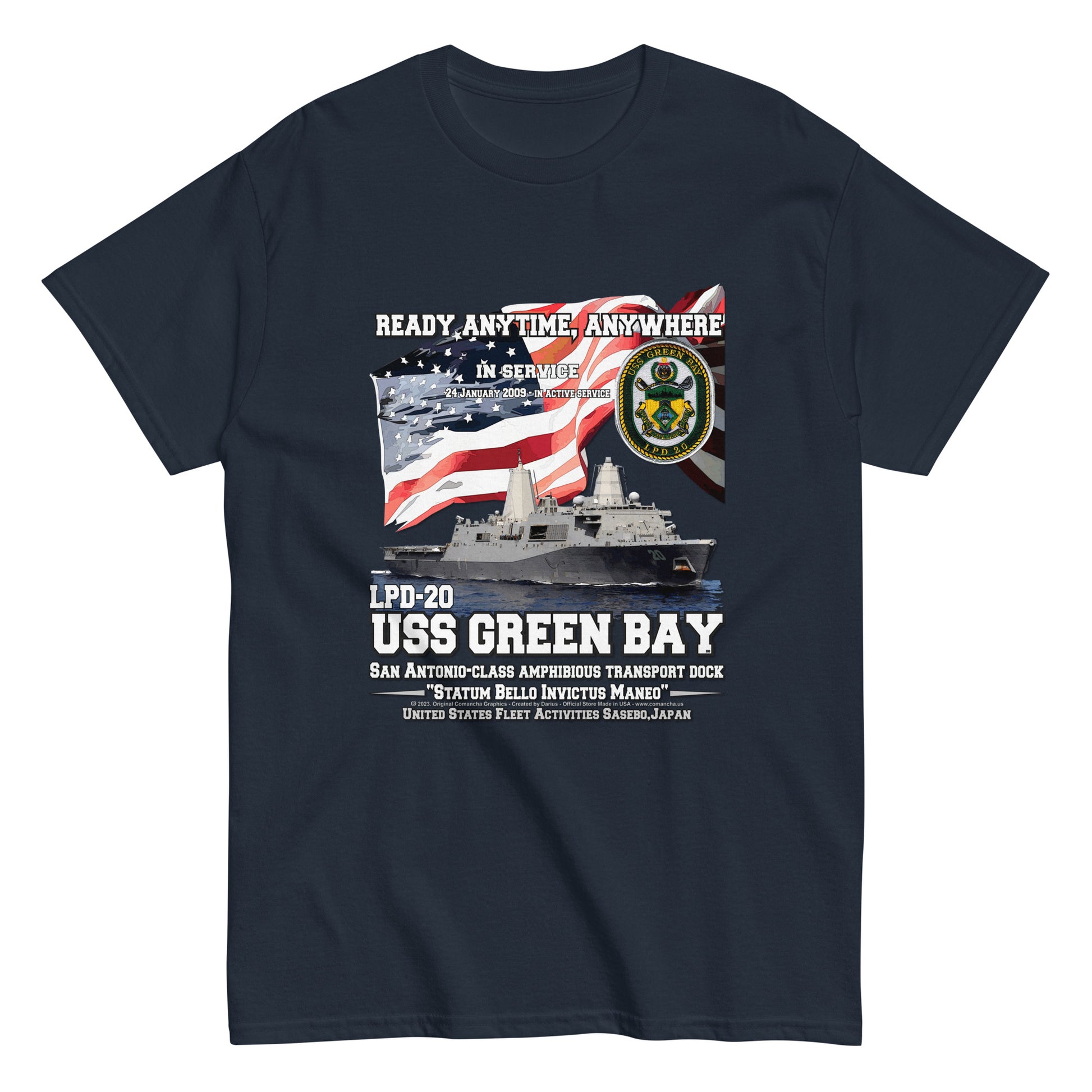 USS GREEN BAY LPD-20 tee, USS GREEN BAY LPD-20 veterans tees,USS GREEN BAY LPD-20 Amphibious Transport Dock Veterans Classic Tee, Comancha Tees,