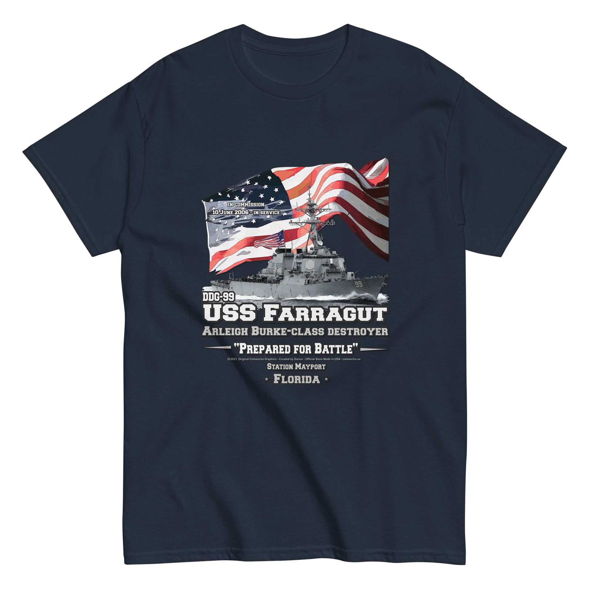 USS FARRAGUT tee, USS FARRAGUT veterans tee,USS FARRAGUT DDG-99 Destroyer Veterans Classic Tee, Comancha T-shirts Store,