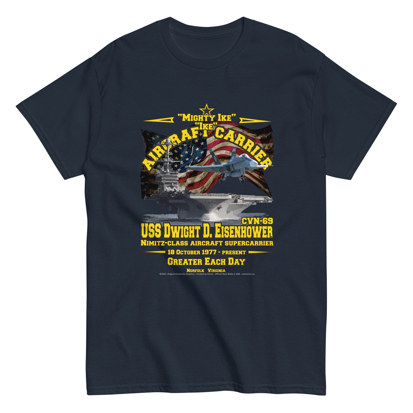 USS DWIGHT EISENHOWER t-shirt, USS DWIGHT EISENHOWER Veterans tee,USS DWIGHT EISENHOWER CVN-69 Aircraft Carrier Veterans Classic Tee, Comancha Online Store,