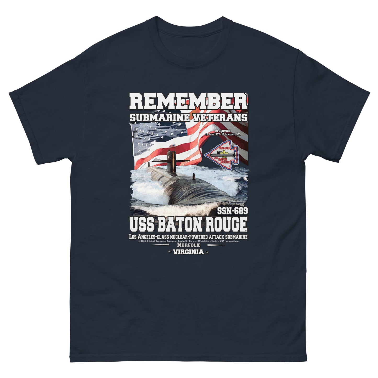 USS BATON ROUGE t-shirt, USS BATON ROUGE tee, US Submarine tees,USS BATON ROUGE SSN-689 Submarine veterans Tee, Comancha Navy T-shirt,