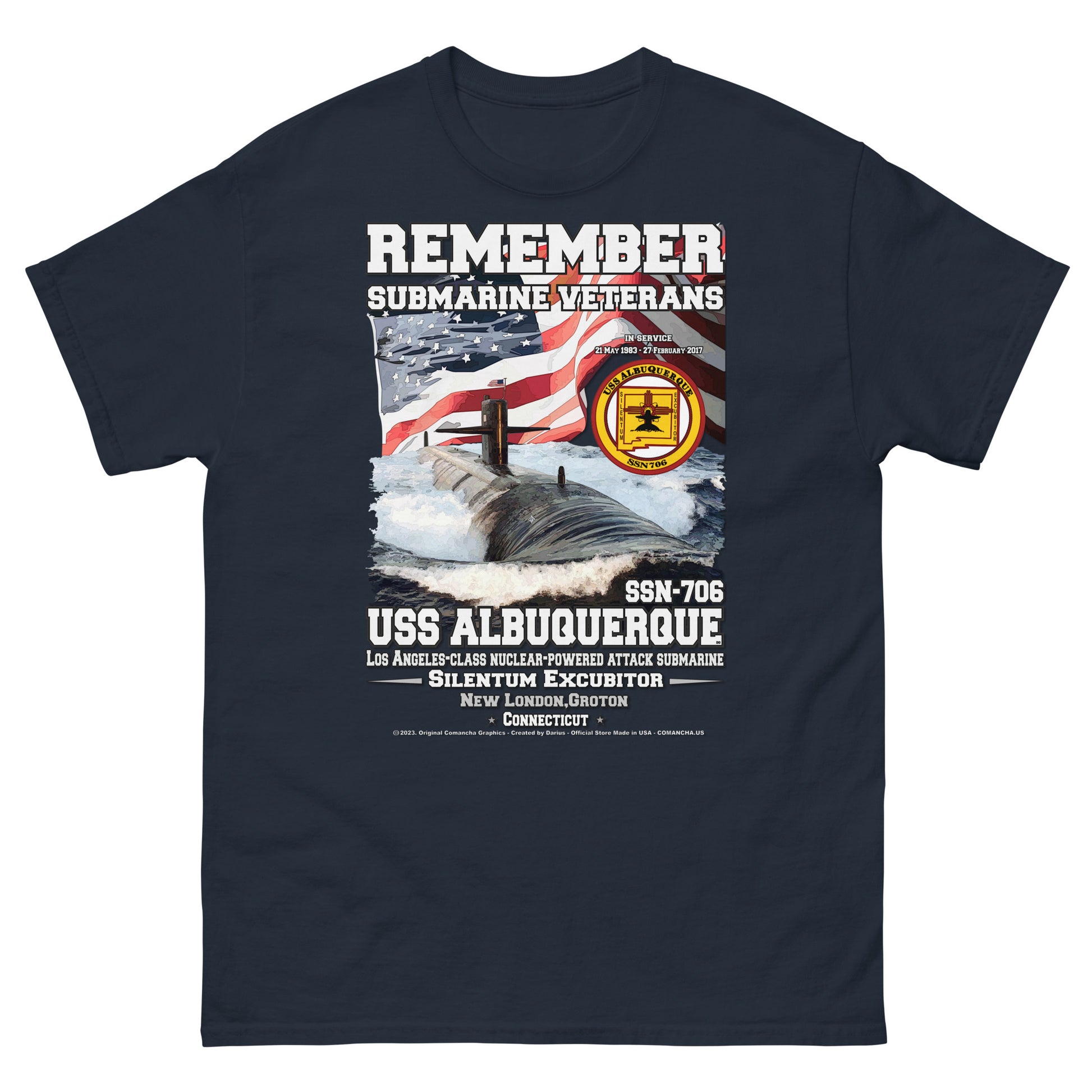 USS ALBUQUERQUE SSN-706 t-shirt, US Submarine Veterans T-shirt, USS ALBUQUERQUE t-shirt, Comancha Military T-shirt, US Navy t-shirt, Navy veterans t-shirt,