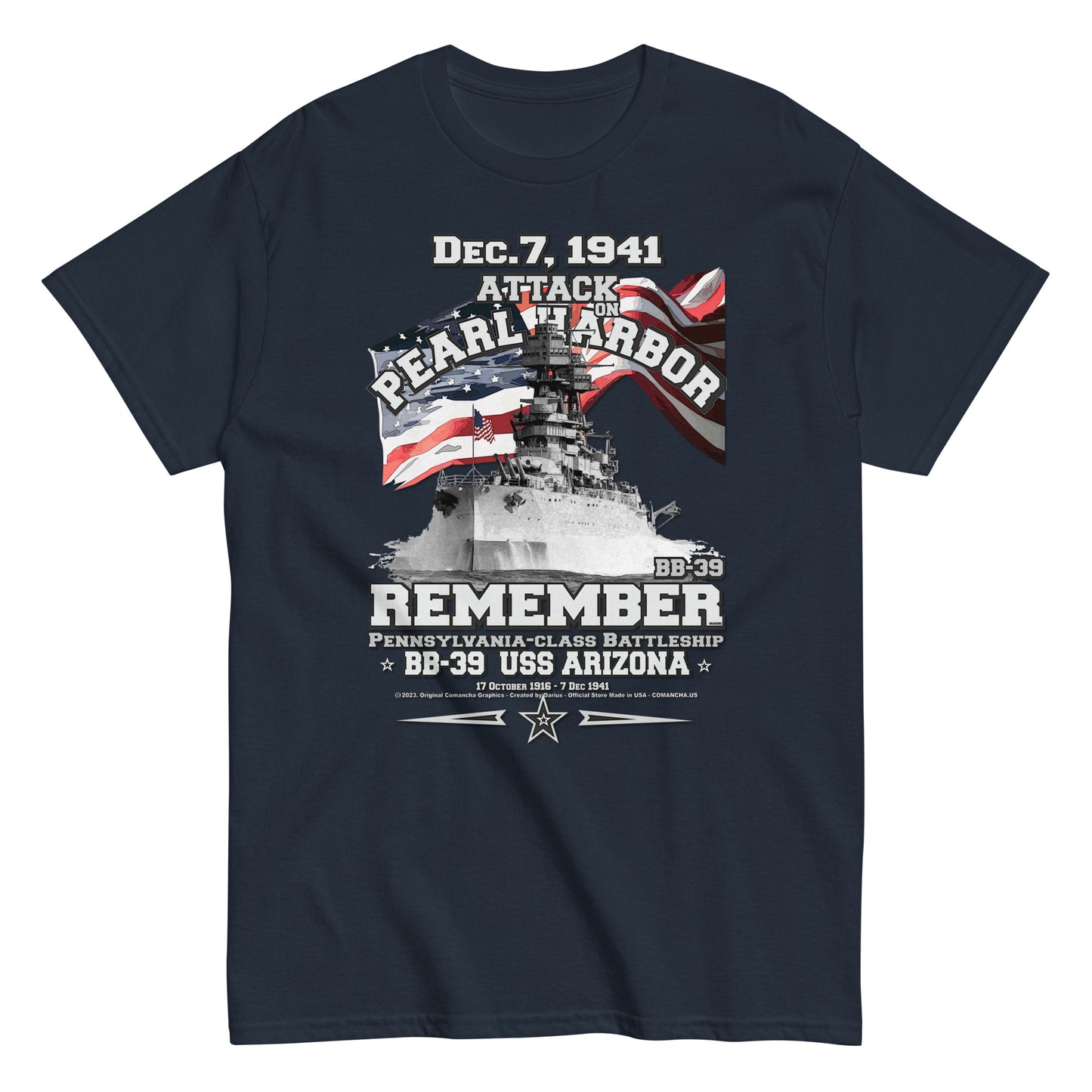 Pearl Harbor USS ARIZONA BB-39 tee,USS ARIZONA Battleship T-shirt,USS ARIZONA Tee,Remember USS ARIZONA t-shirt, USS ARIZONA memorial tee,comancha tee,