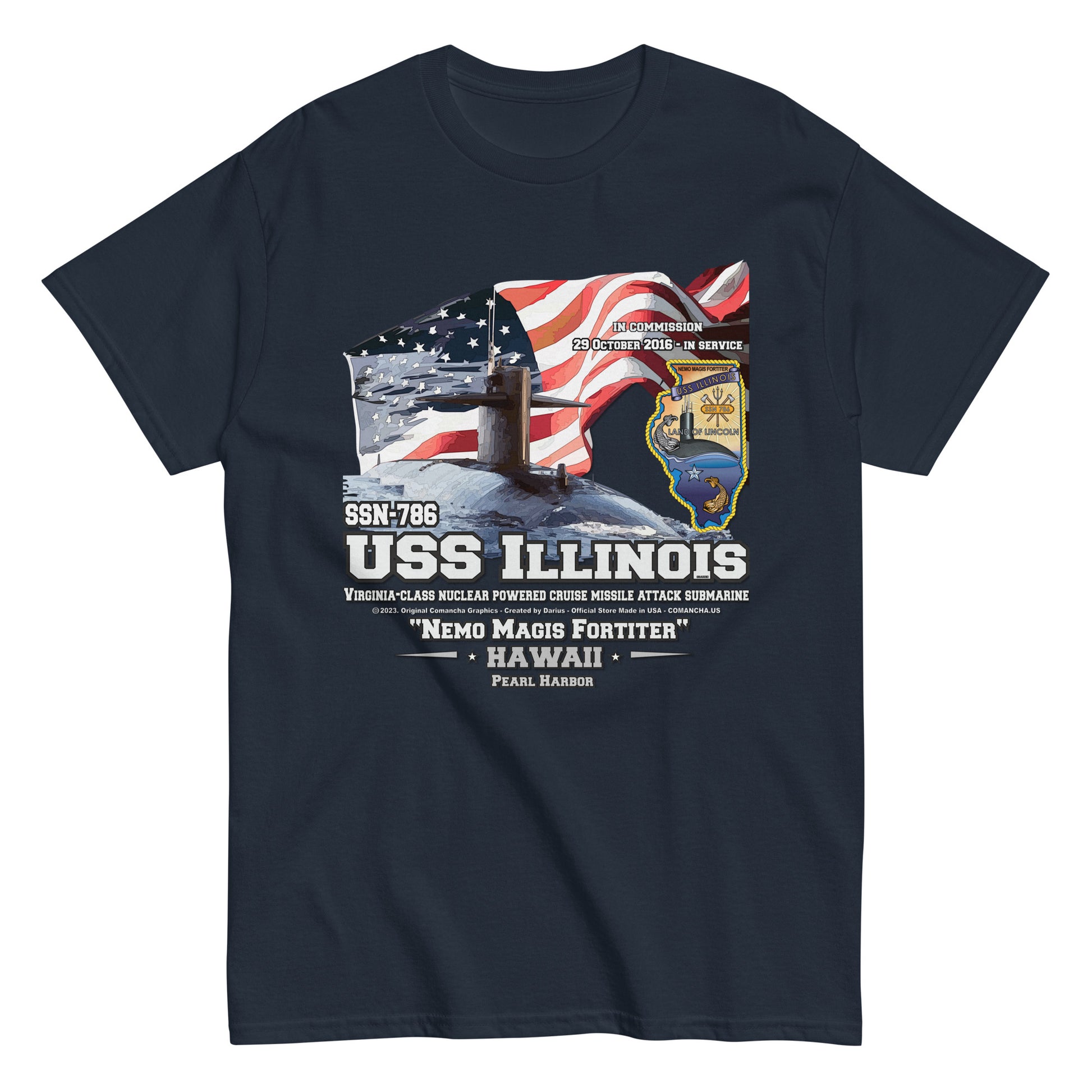 USS ILLINOIS veterans tee, US Navy Veterans tee,USS ILLINOIS SSN-786 t-shirt, US Navy Submarine T-shirt, Comancha Submarine T-shirt,