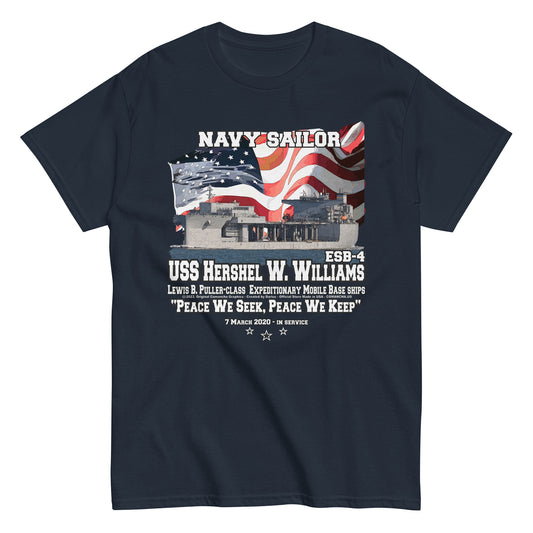 USS HERSHEL WILLIAMS t-shirt, US Navy T-shirt,USS HERSHEL WILLIAMS ESB-4 Mobile Base Veterans T-shirt, US Navy Mobile Base Tee, comancha t-shirt Store,