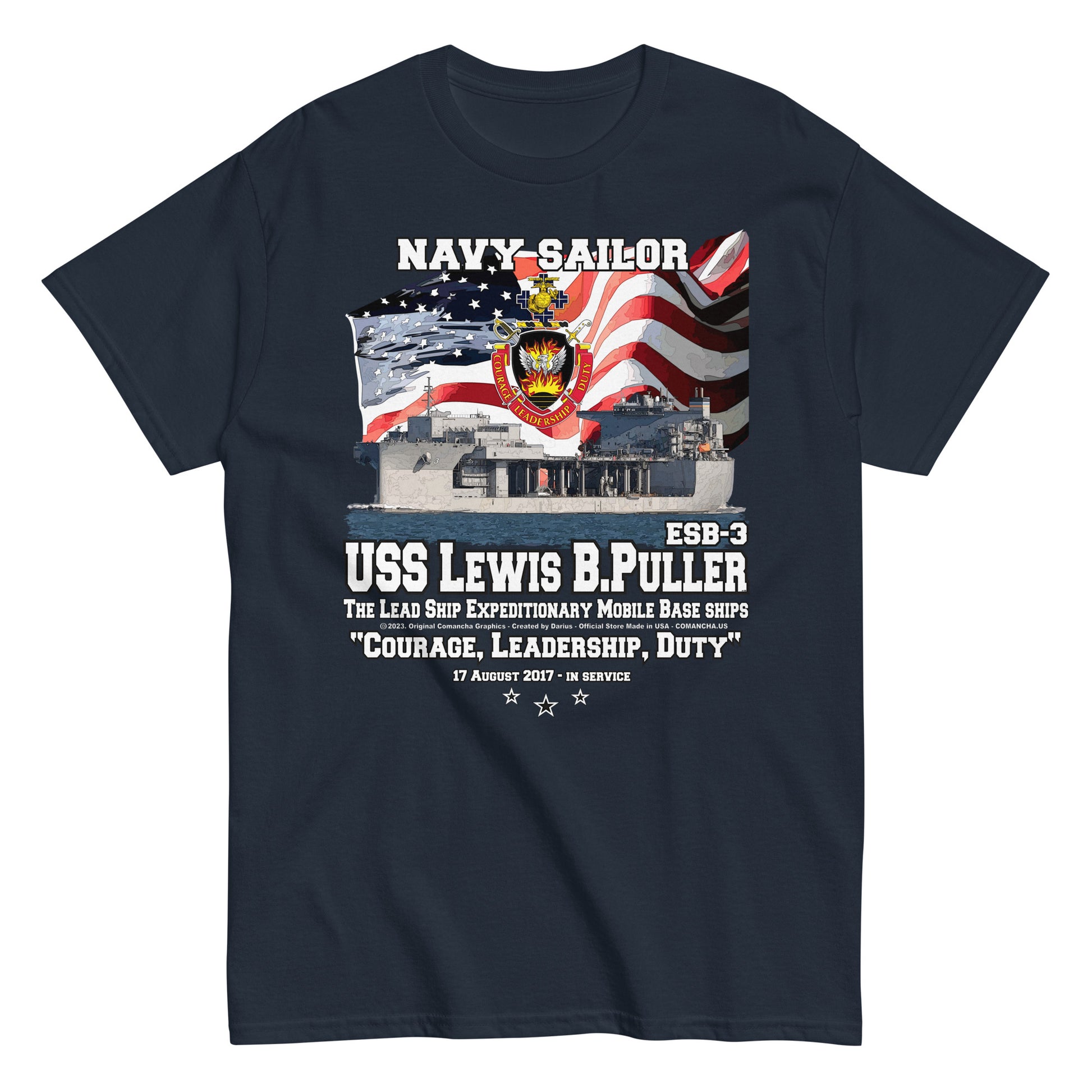 USS LEWIS PULLER t-shirt, USS LEWIS PULLER Mobile base tee,USS LEWIS PULLER ESB-3 Mobile Base Veterans T-shirt, US Navy Mobile Base Tee, comancha Store,