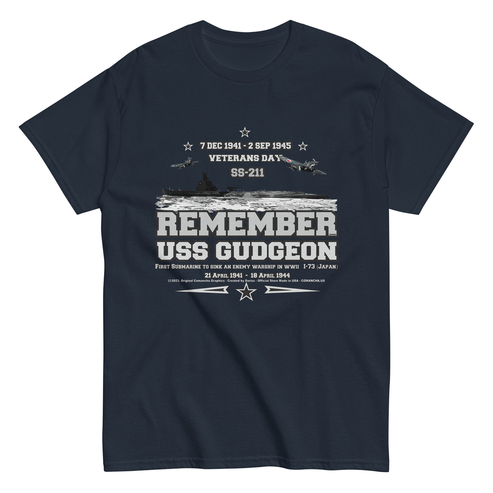 USS GUDGEON t-shirt, USS GUDGEON submarine tee, USS GUDGEON SS-211 Submarine T-shirt, Comancha Submarine T-shirt, Comancha Tees,comancha graphics, Navy T-shirts,