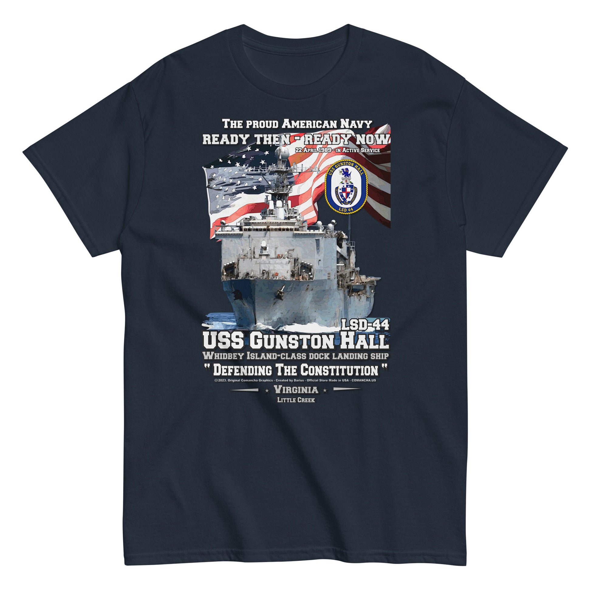 USS GUNSTON HALL tee,comancha graphics,us navy veterans tee, navy ships tees,