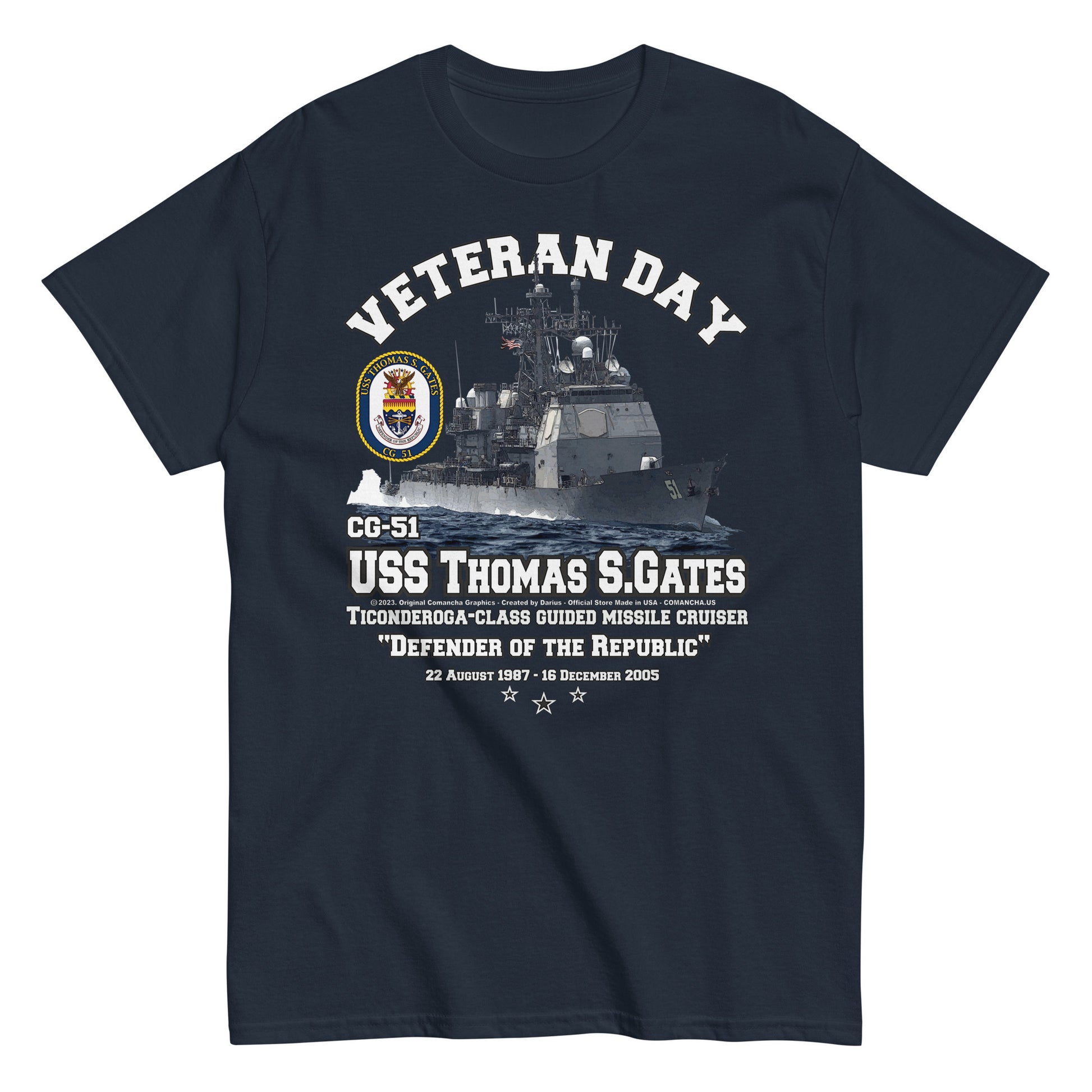 USS THOMAS GATES CG-51 t-shirt, US Navy veterans t-shirt, US Navy Cruiser Veterans T-shirt, USS THOMAS GATES T-shirt,comancha,