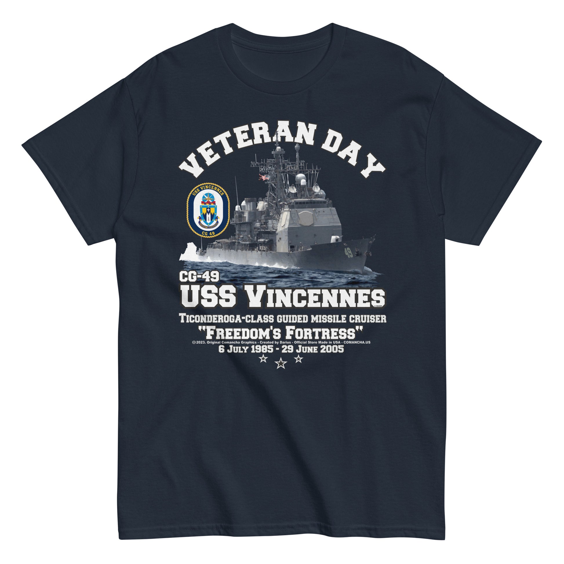 USS VINCENNES CG-49 tee, US Navy Veterans Tee, Comancha, US Navy Cruiser Veterans T-shirt, USS VINCENNES T-shirt,