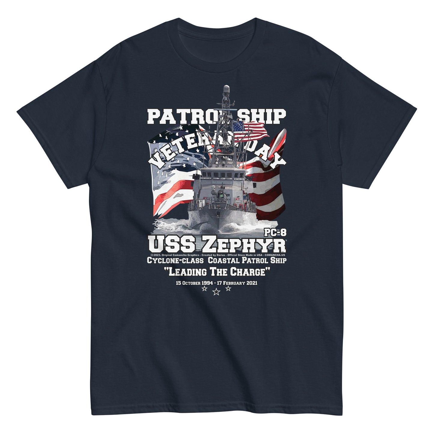 USS ZEPHYR tee,US Navy Patrol Ship Veterans T-shirt, USS ZEPHYR PC-8 T-shirt, USS ZEPHYR  veterans tee,US Navy tees,Comancha Graphics,