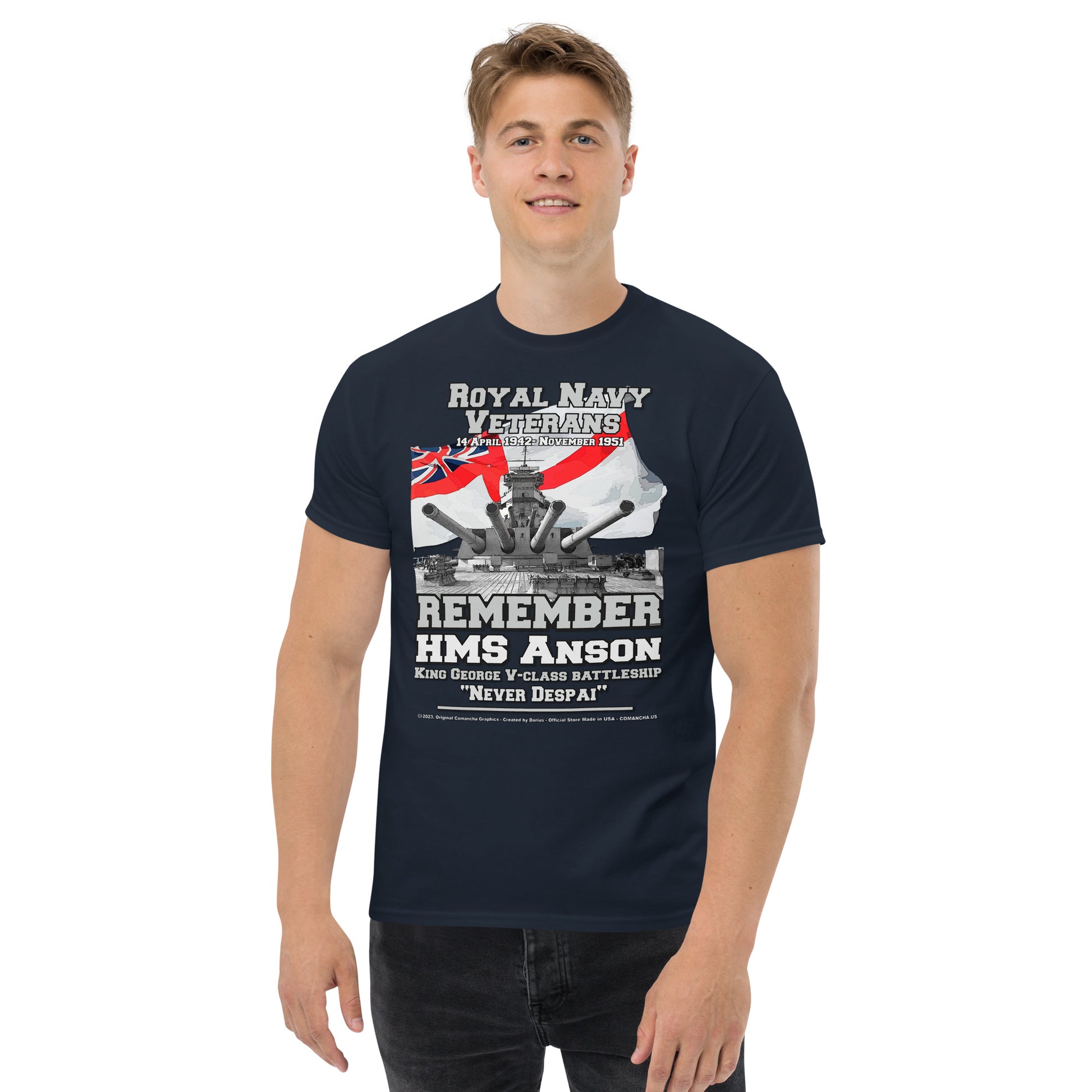 HMS ANSON tee, HMS ANSON Navy T-shirt, HMS ANSON Battleship,HMS ANSON Battleship Royal Navy T-shirt, HMS ANSON T-shirt, Comancha T-shirt,