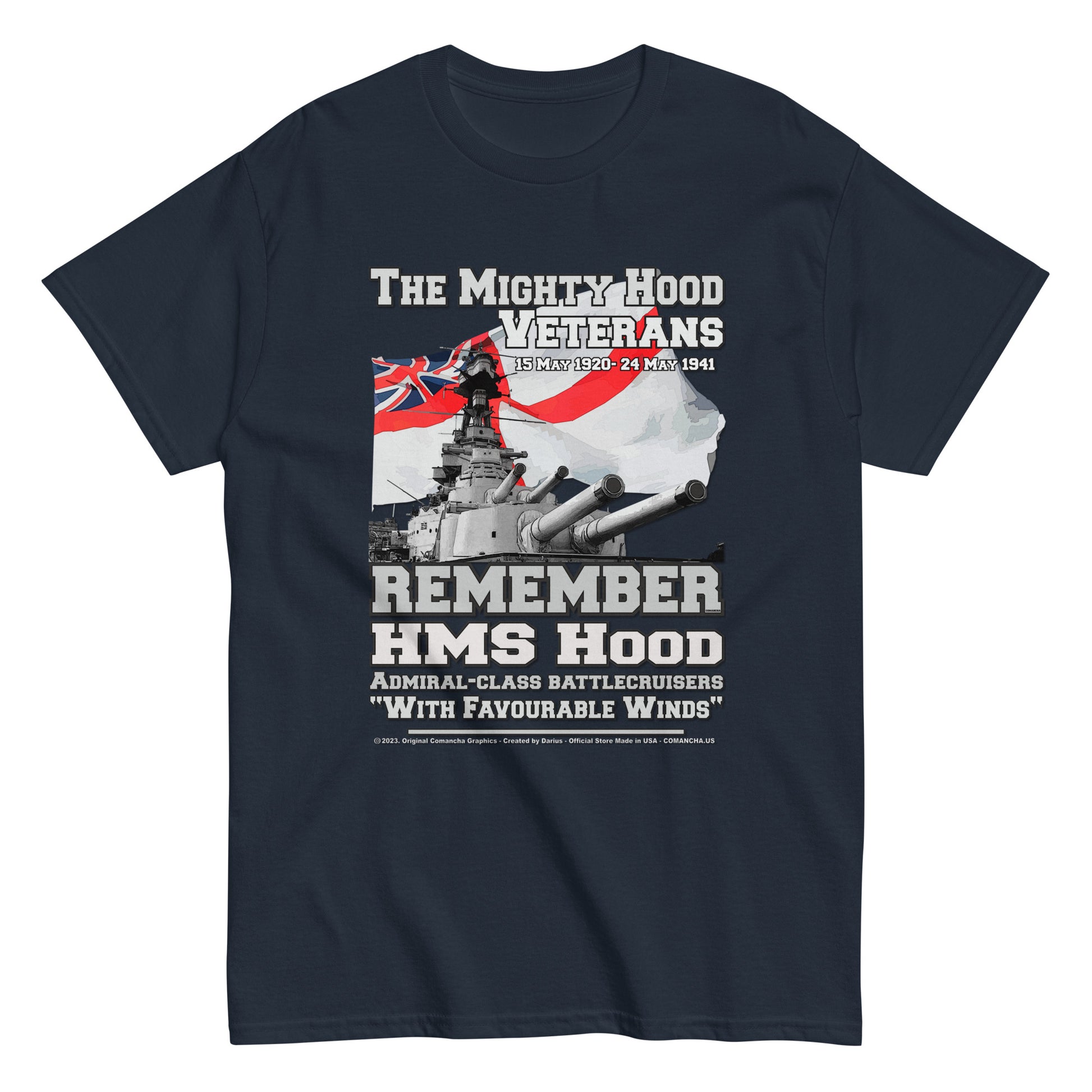 HMS HOOD Cruiser t-shirt, HMS HOOD T-shirt, HMS HOOD Royal Navy Battlecruiser T-Shirt, HMS HOOD Royal Navy T-Shirt, Comancha t-shirt,