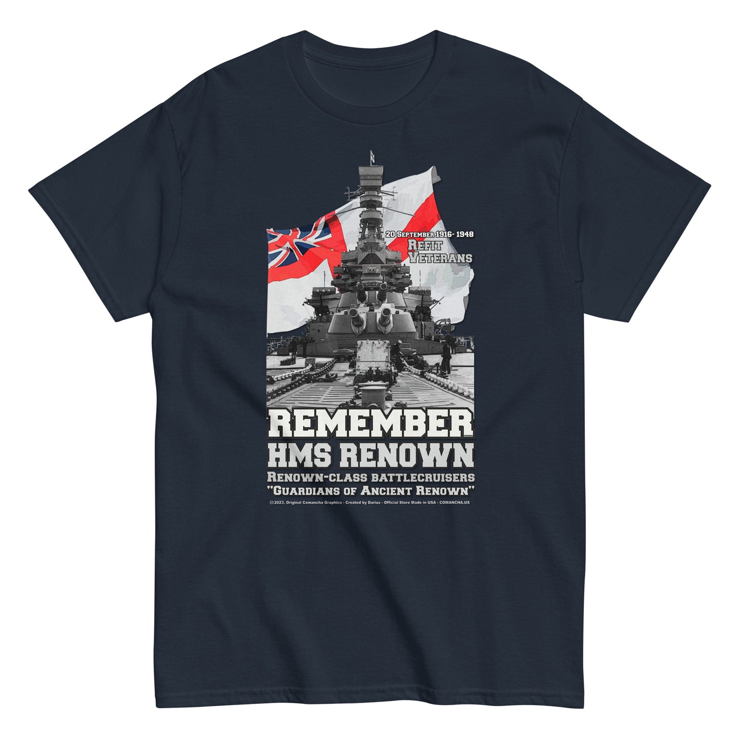 HMS RENOWN t-shirt, HMS RENOWN Cruiser tee, HMS RENOWN veterans tee,HMS RENOWN Royal Navy Battlecruiser T-Shirt, HMS RENOWN Royal Navy T-Shirt, comancha Online shop,