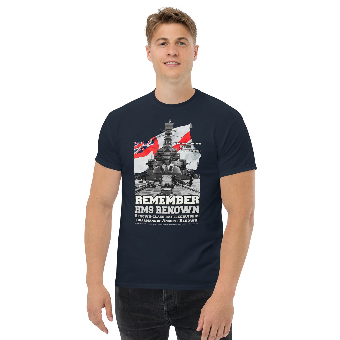 HMS RENOWN t-shirt, HMS RENOWN Cruiser tee, HMS RENOWN veterans tee,HMS RENOWN Royal Navy Battlecruiser T-Shirt, HMS RENOWN Royal Navy T-Shirt, comancha Online shop,